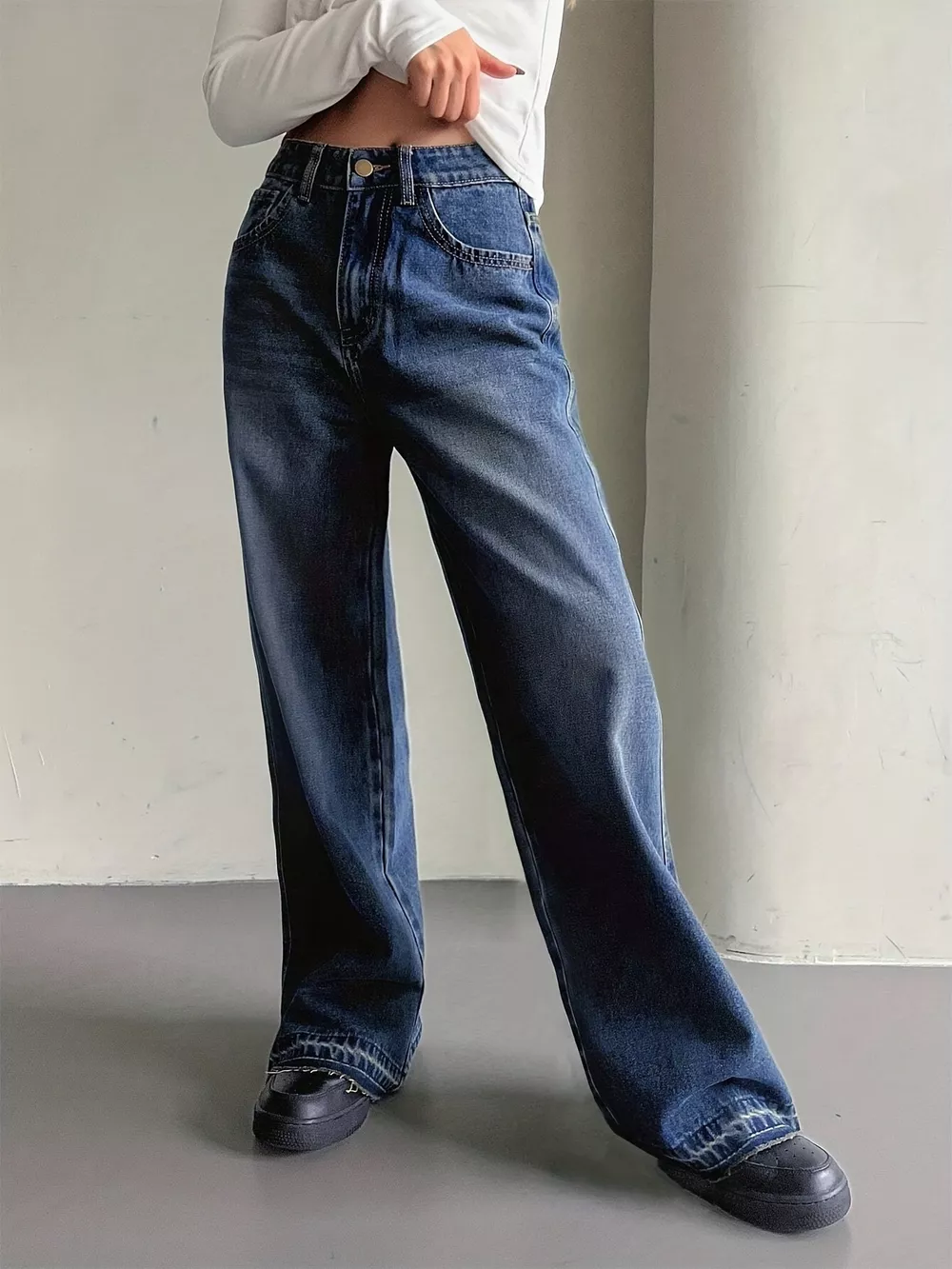 Wide Leg Vintage Wash Jeans, image 4