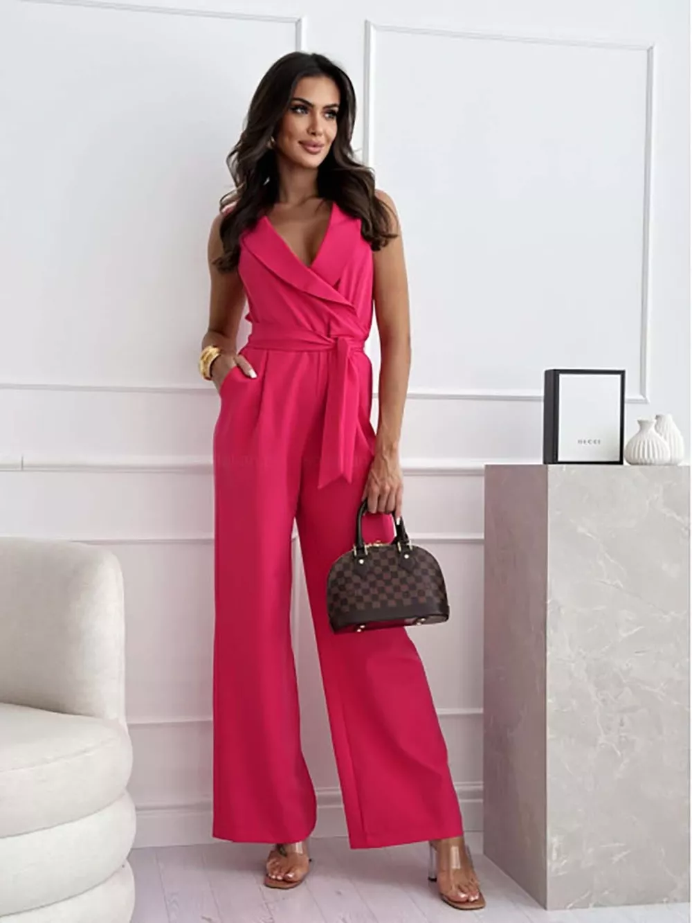 Surplice Sleeveless Wide-Leg Jumpsuit, image 2