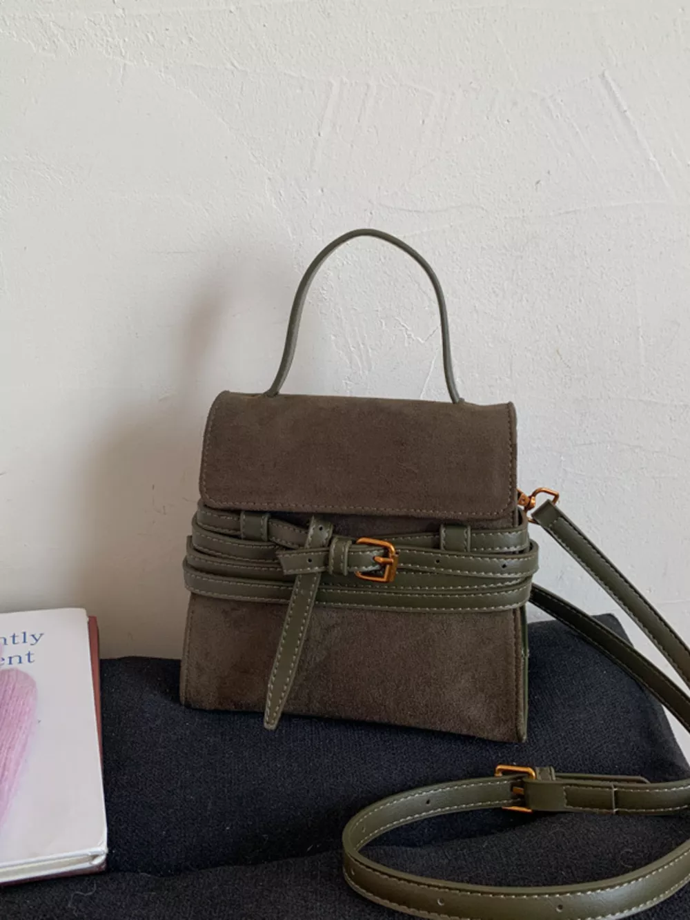 Suede Buckle Decor Crossbody Bag, image 21