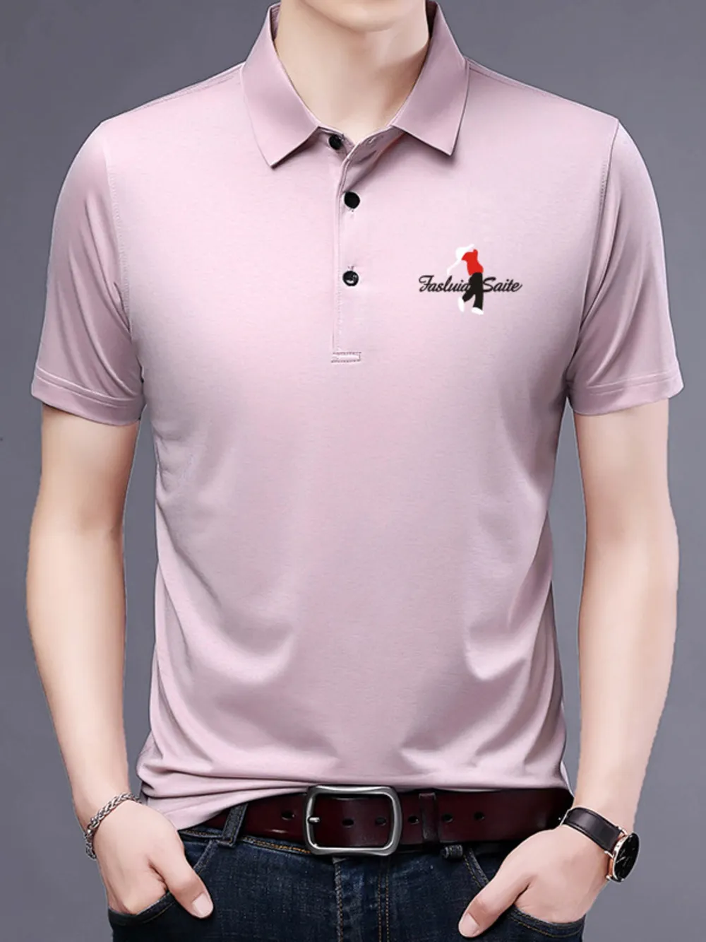 Men's Plus Size Embroidered Detail Short Sleeve Polo, image 8