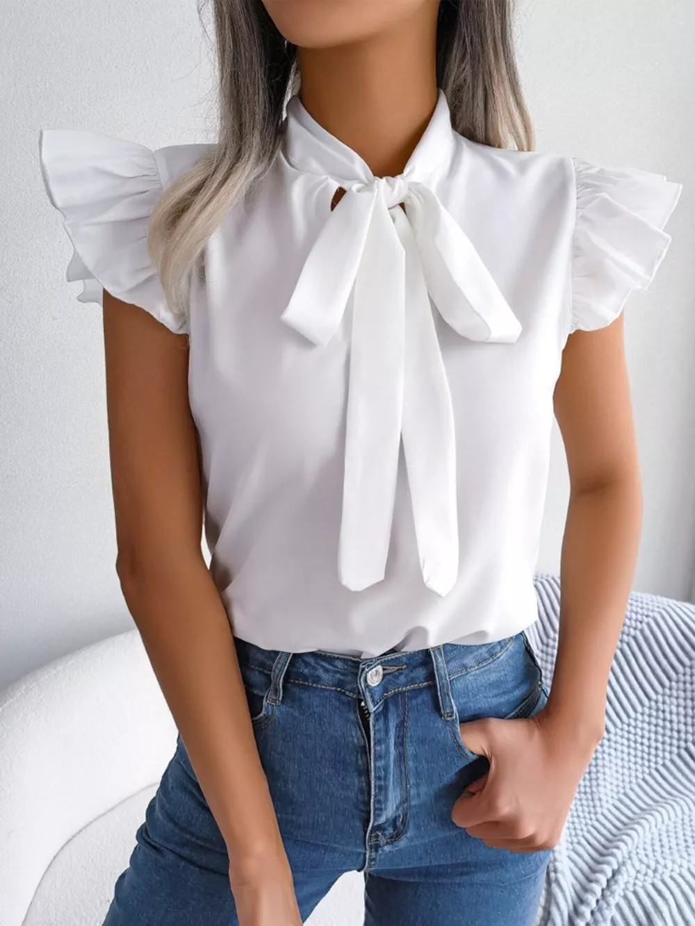 Bow Tie Ruffle Sleeve Blouse, image 14