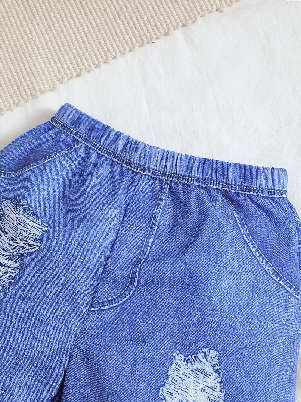 Children's Textured Polo Shirt & Ripped Shorts Set, image 5