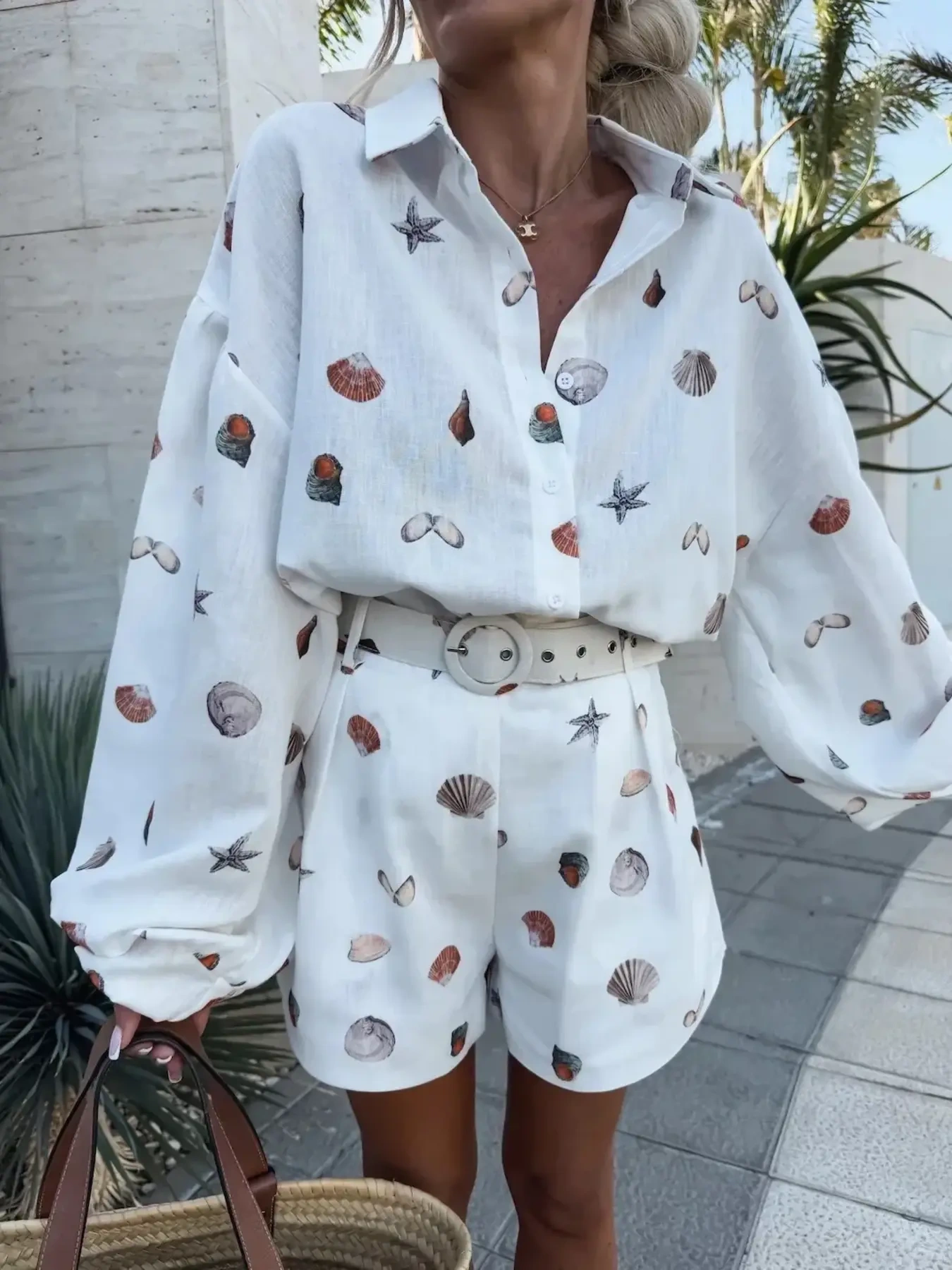 Printed Button Up Shirt and Shorts Set, image 2
