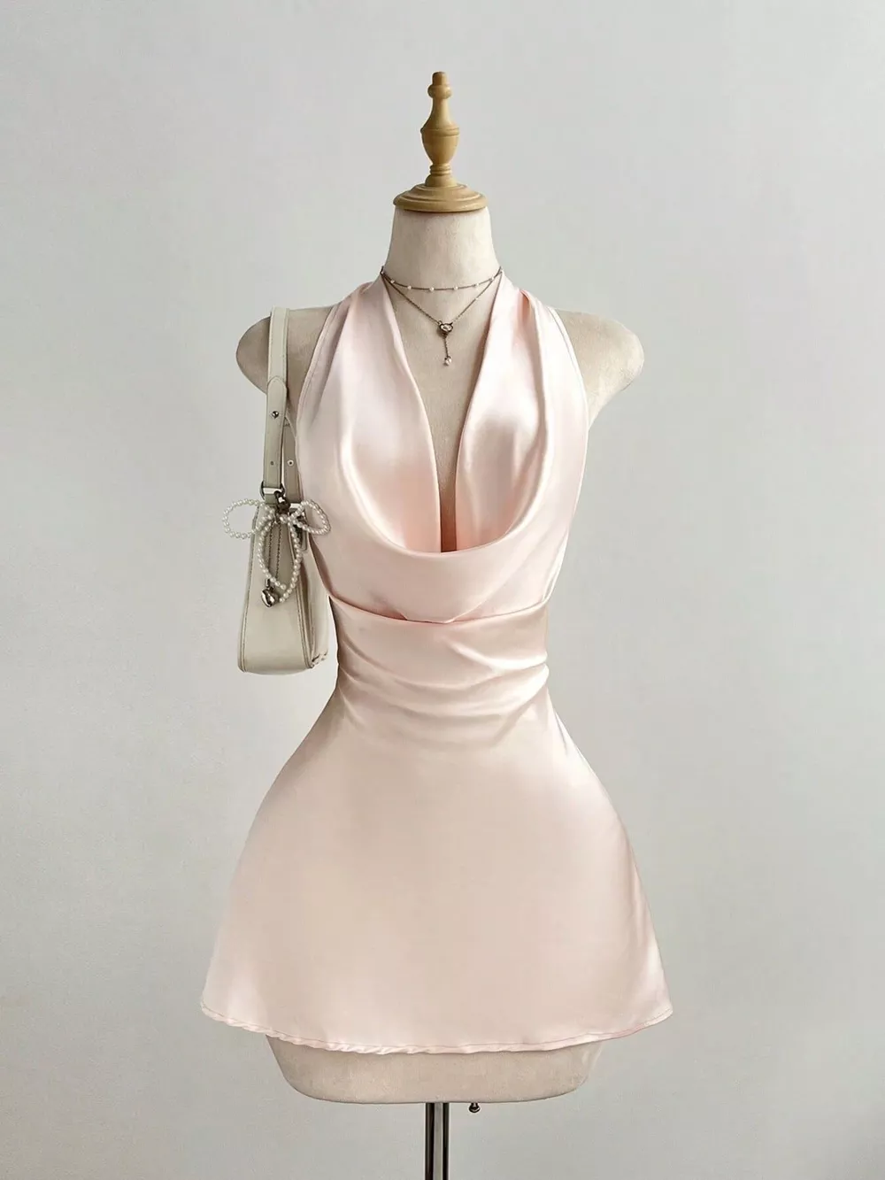 Satin Backless Halter Neck Dress