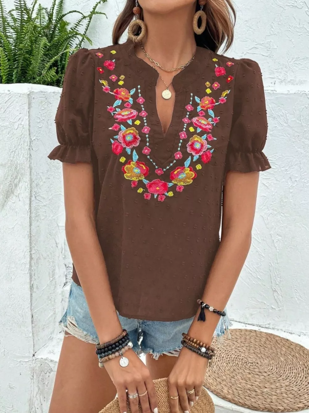 Floral Embroidered Puff Sleeve Blouse, image 14