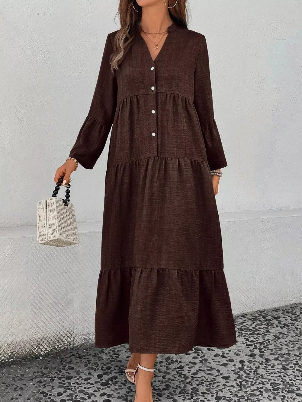 Ruffle Hem Button Front Tiered Dress, image 18
