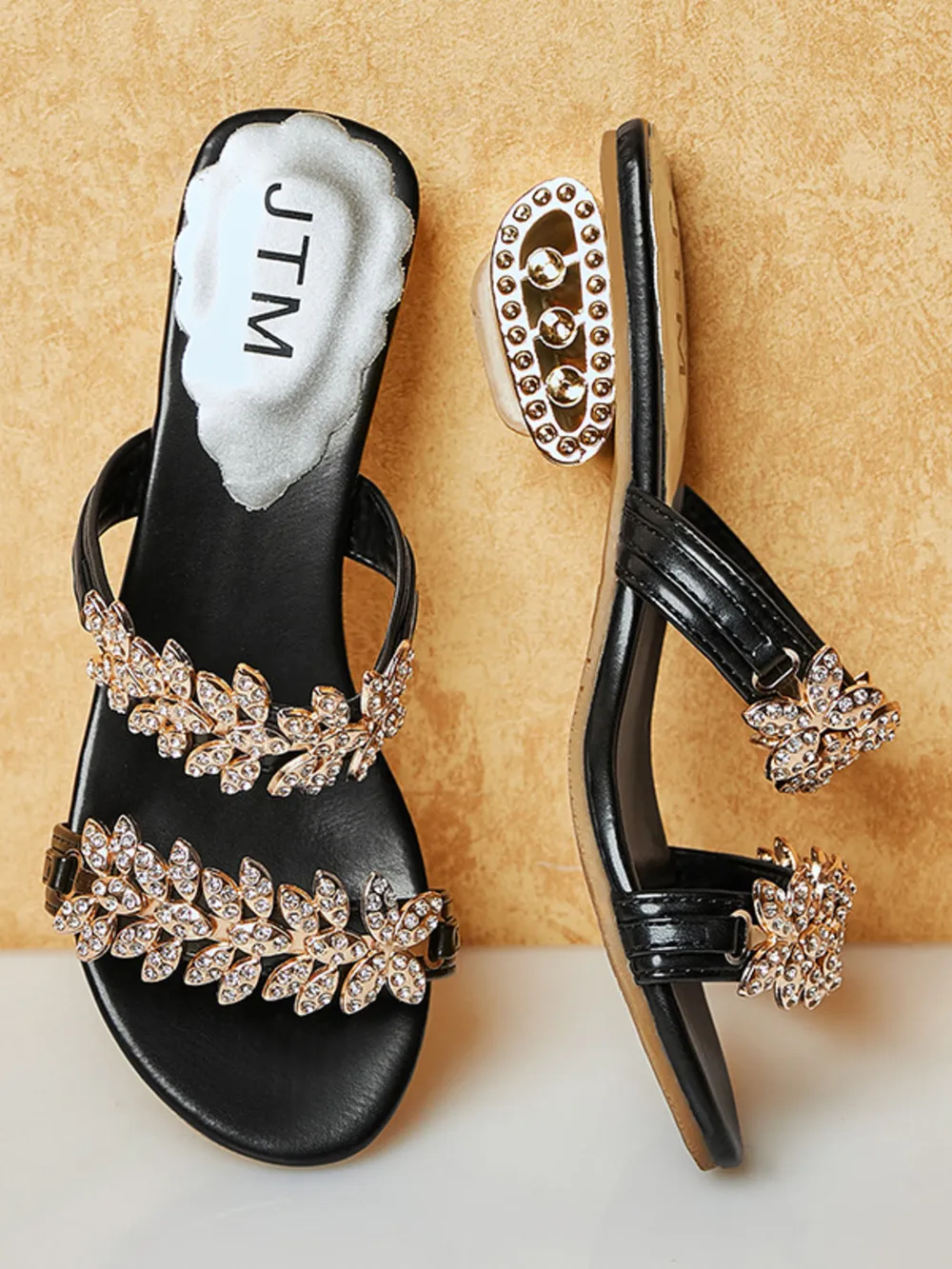 Crystal Embellished Low Heel Sandals, image 3