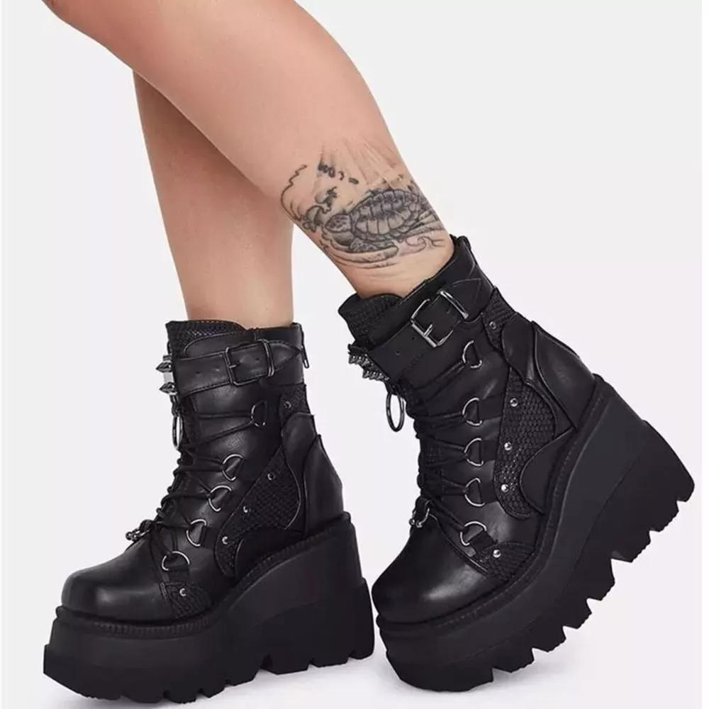 Lace Up Platform Wedge Boots, image 8
