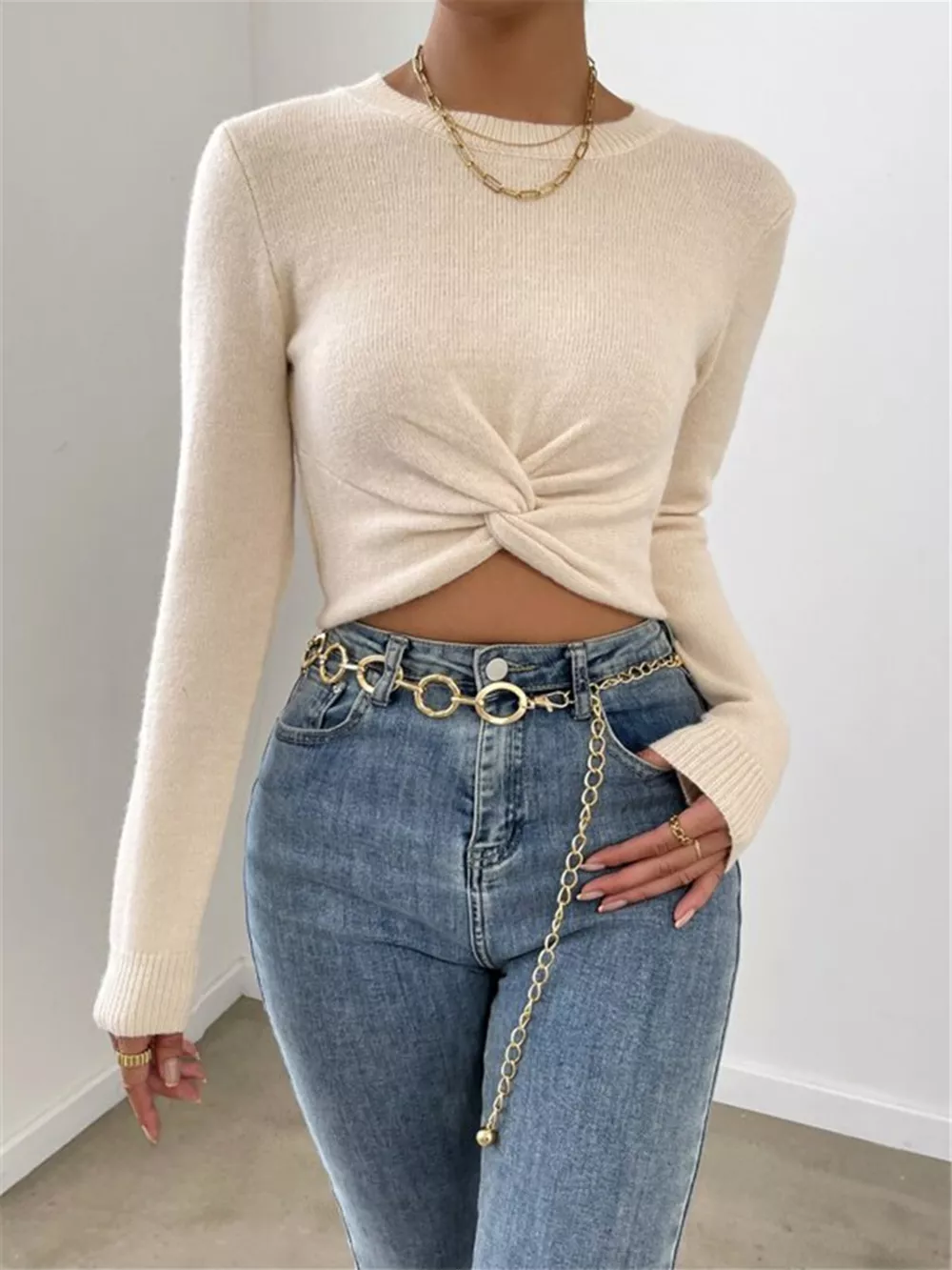 Twisted Front Cropped Knit Top, image 14