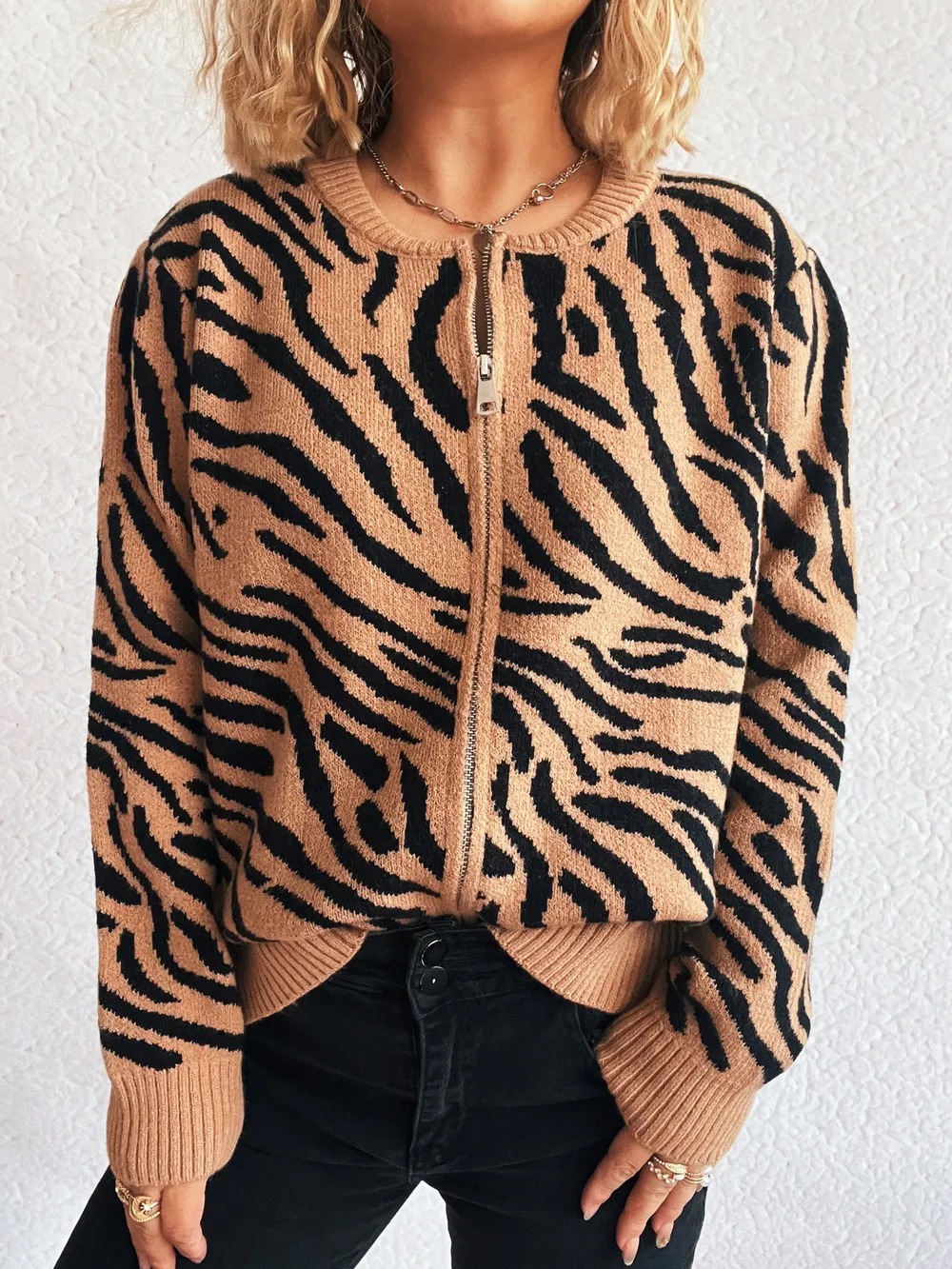 Zebra Print Zip Up Cardigan, image 22