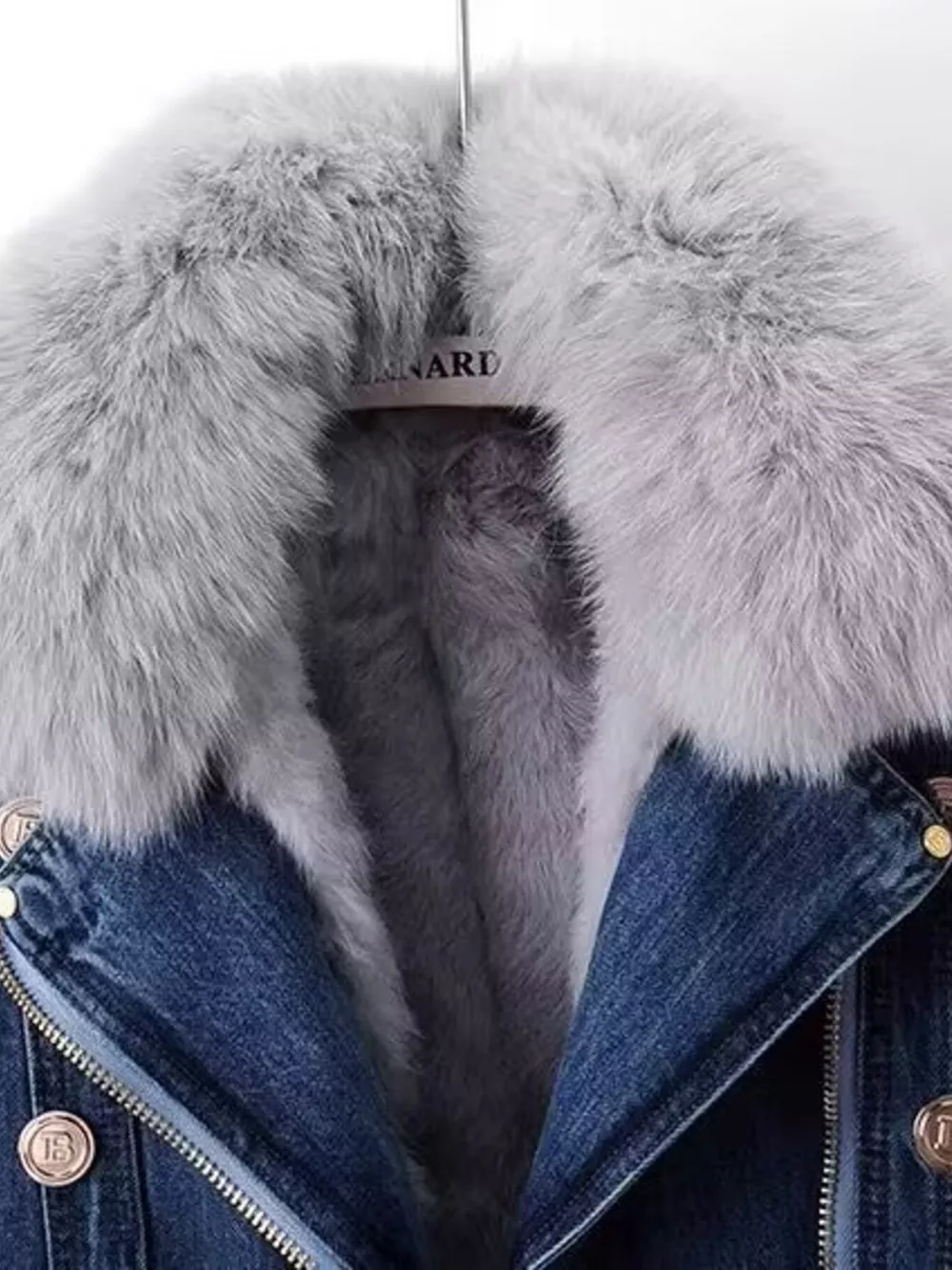 Full Size Faux Fur Collar Denim Jacket Plus Size, image 9