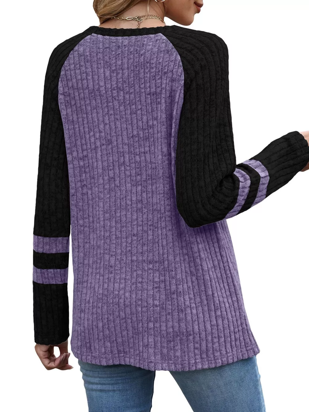 Ribbed Round Neck Raglan Sleeve Top, image 7