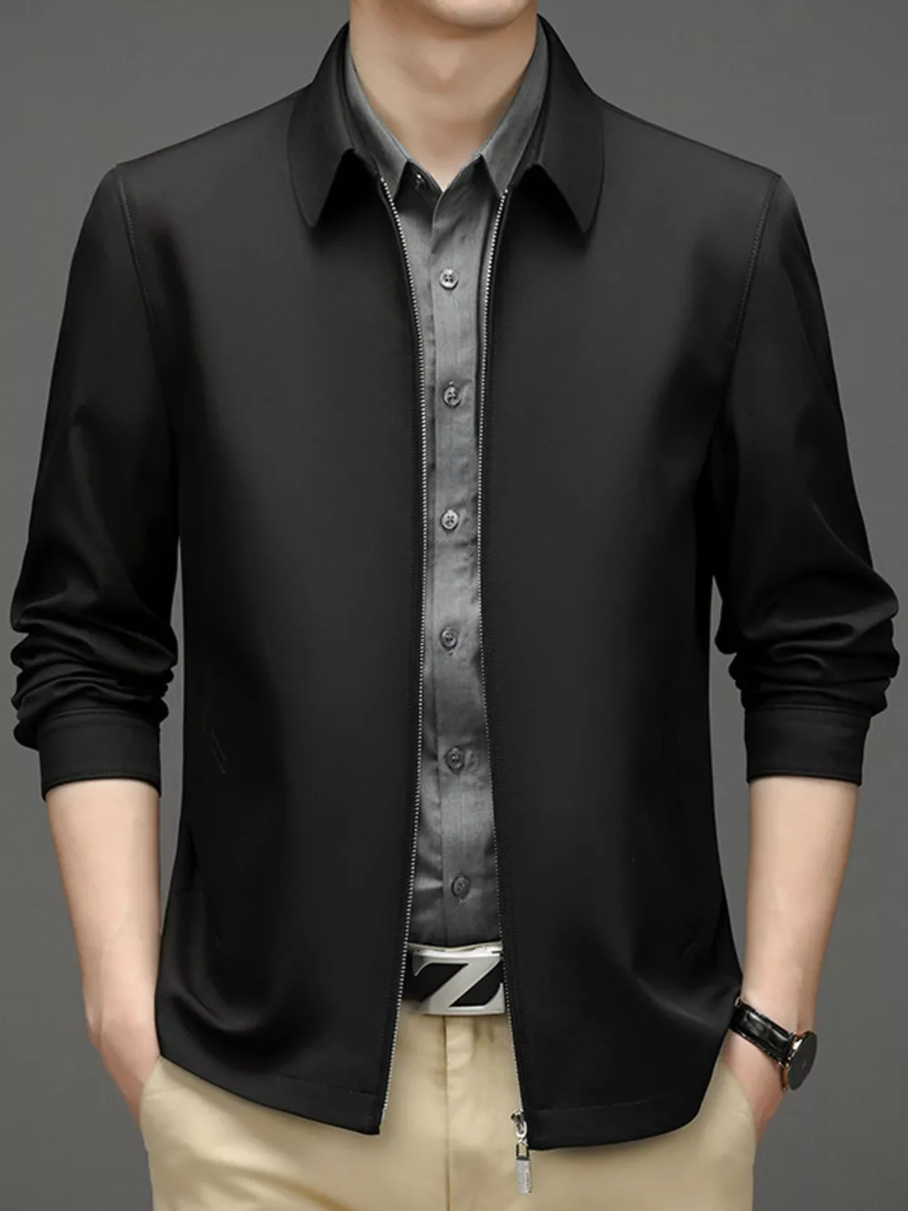 Men's Plus Size Zip Up Long Sleeve Jacket, image 2
