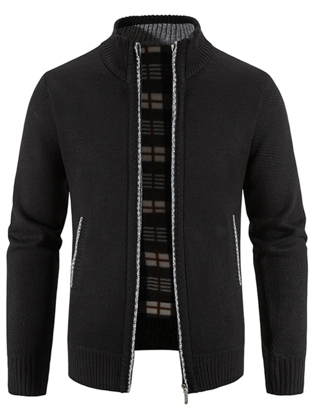 Men's Plus Size Zip-Up Sweater Cardigan with Stand Collar