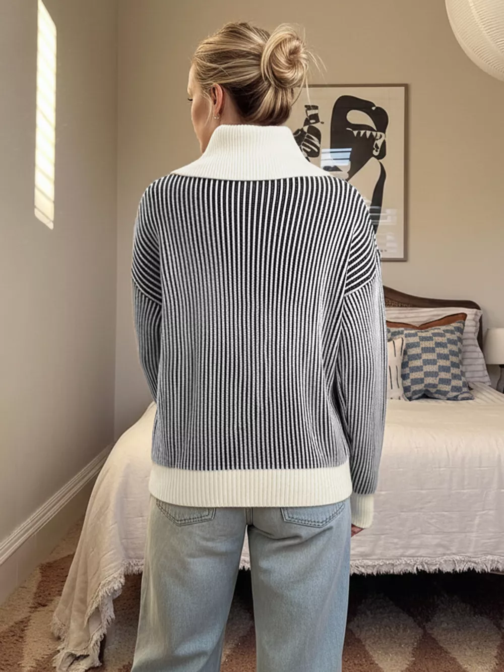 Striped Knit Sweater with Contrast Collar, image 6