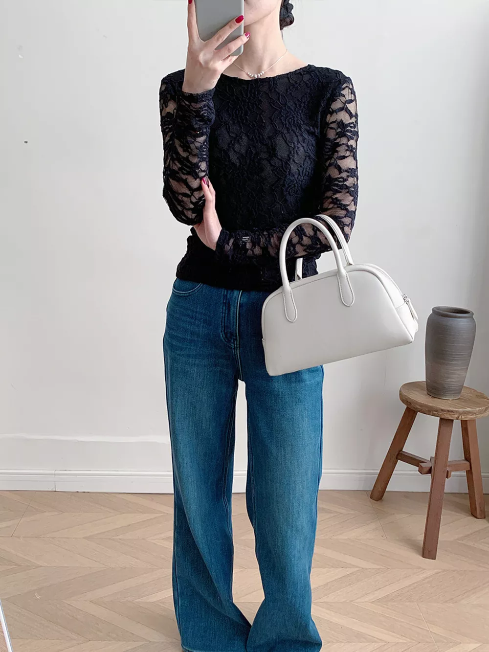 Lace Round Neck Long Sleeve Top, image 23