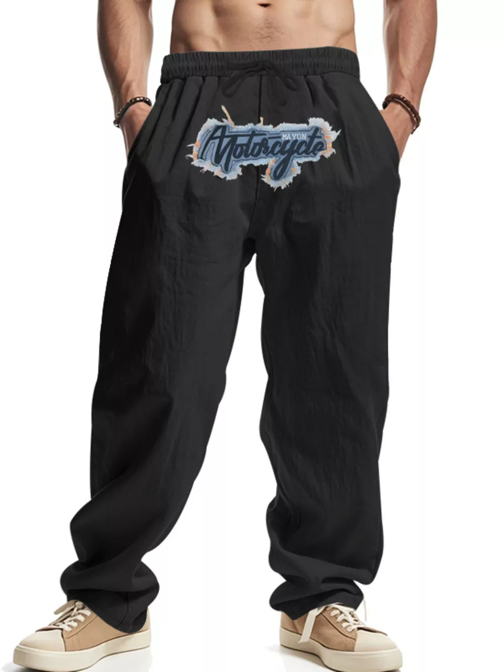 Men's Full Size Drawstring Letter Casual Pants Plus Size