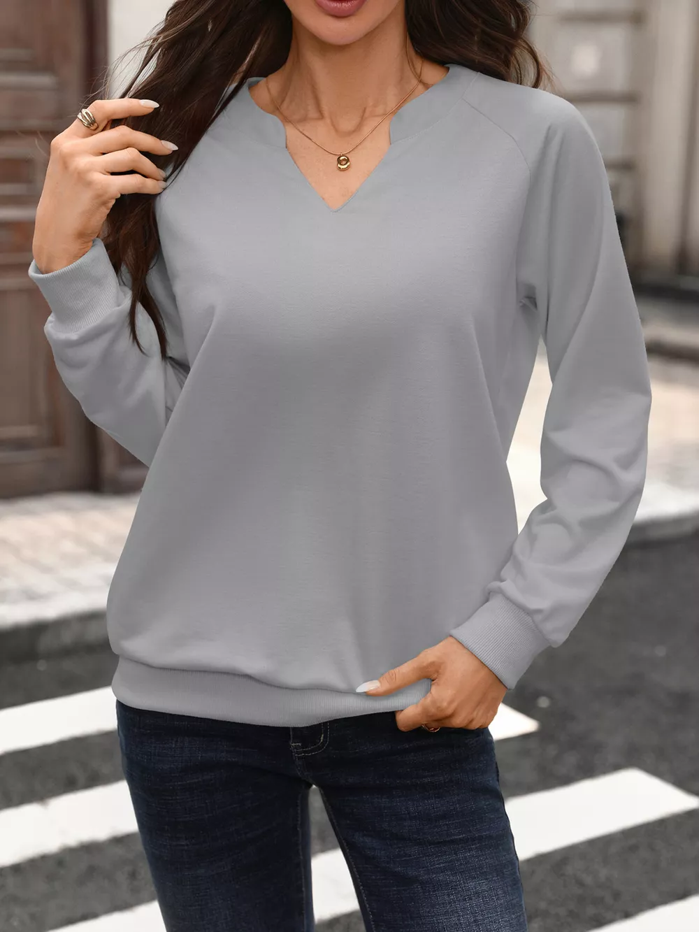 Notched Raglan Sleeve Sweatshirt, image 11