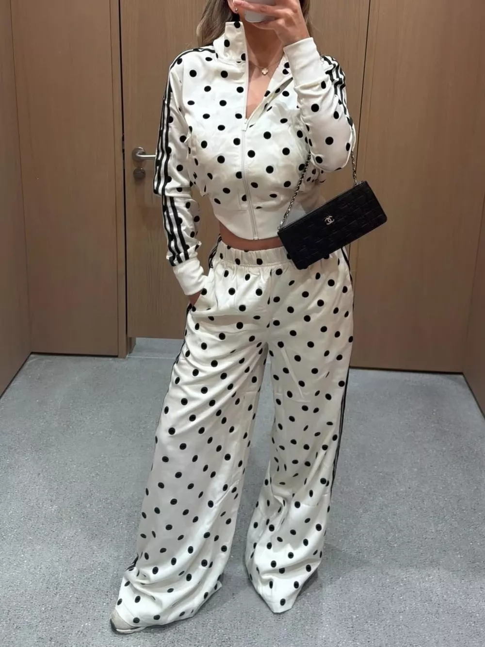 Polka Dot Zip Up Outerwear and Pants Set, image 2