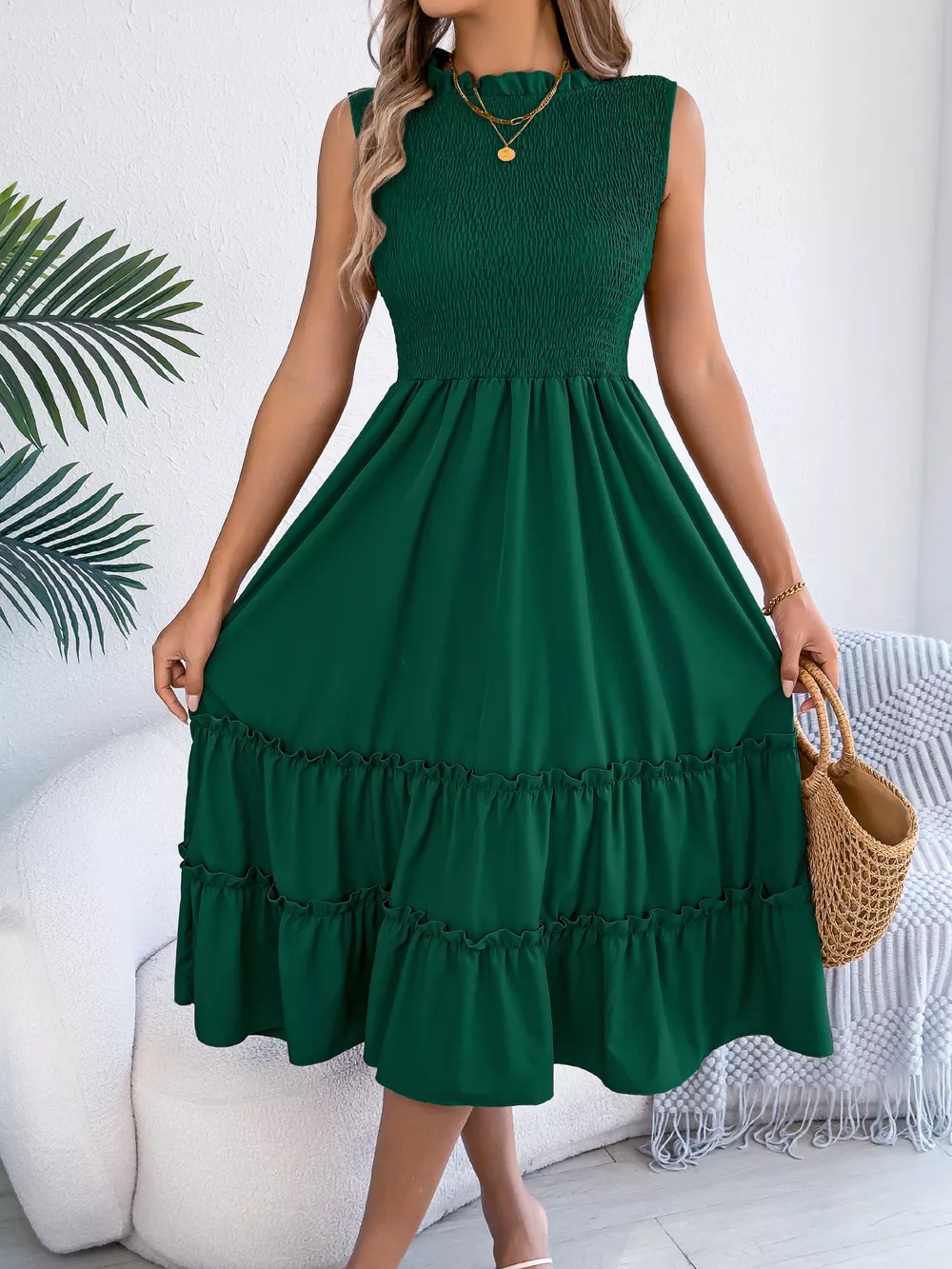 Smocked Sleeveless Tiered Dress, image 25