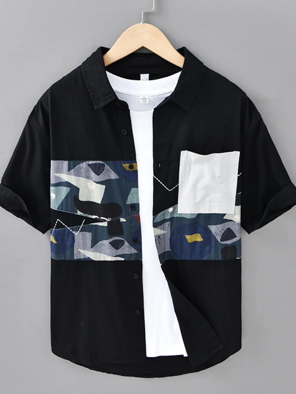 Men's Plus Size Abstract Patchwork Short Sleeve Shirt