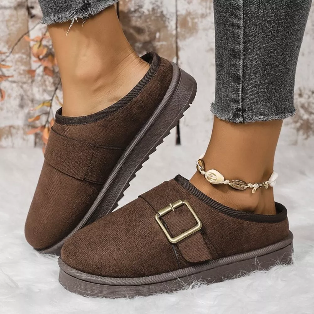 Buckle Decor Plush Lined Warm Slippers, image 9