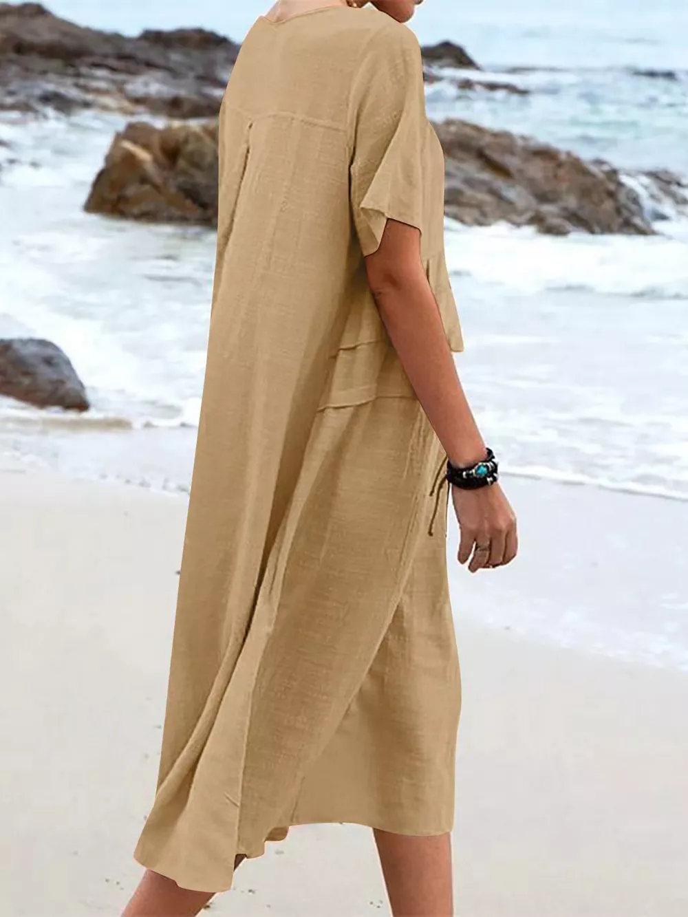 Full Size Casual Linen Blend Midi Dress Plus Size, image 12