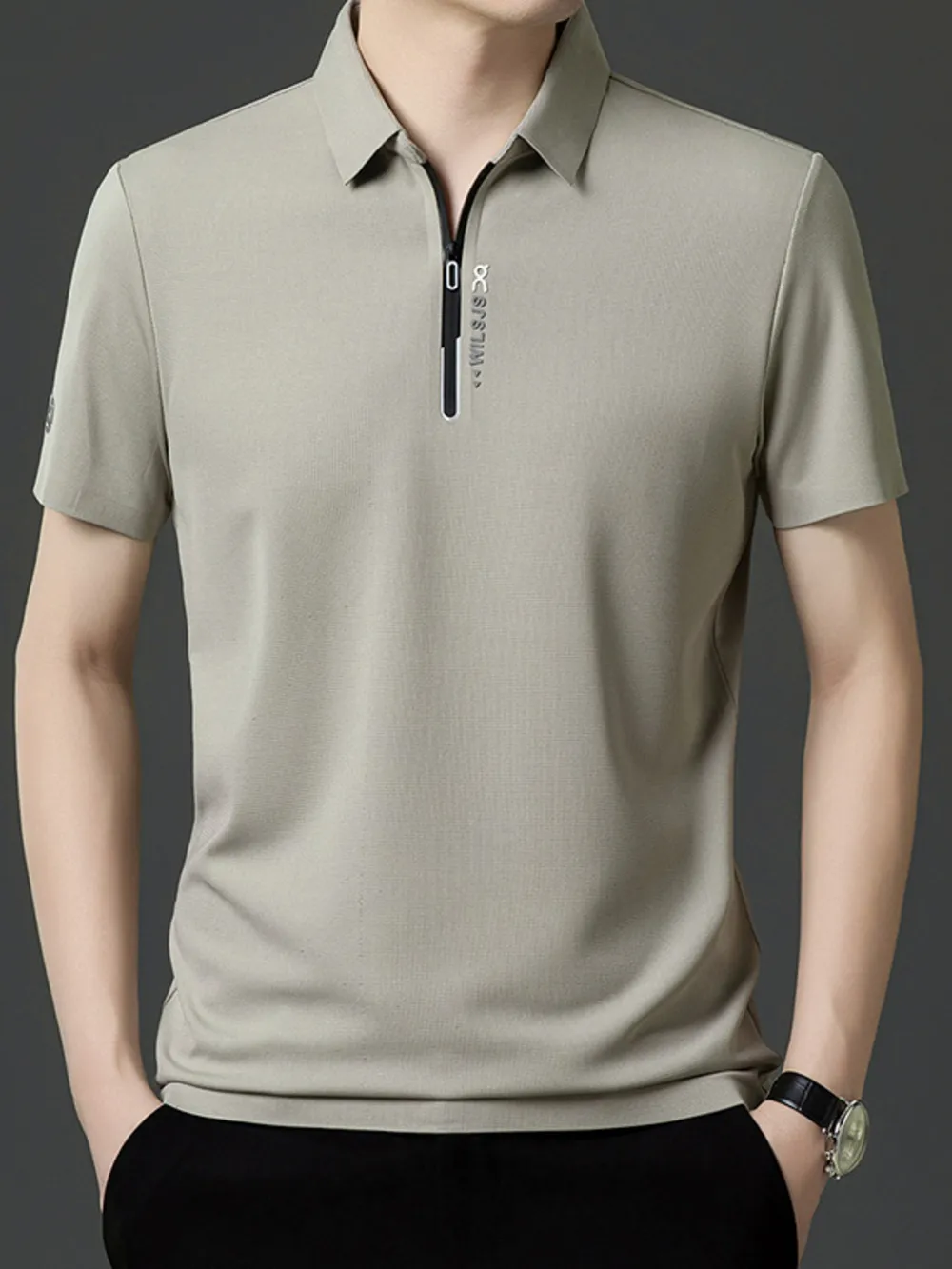 Men's Plus Size Quarter Zip Short Sleeve Polo, image 4
