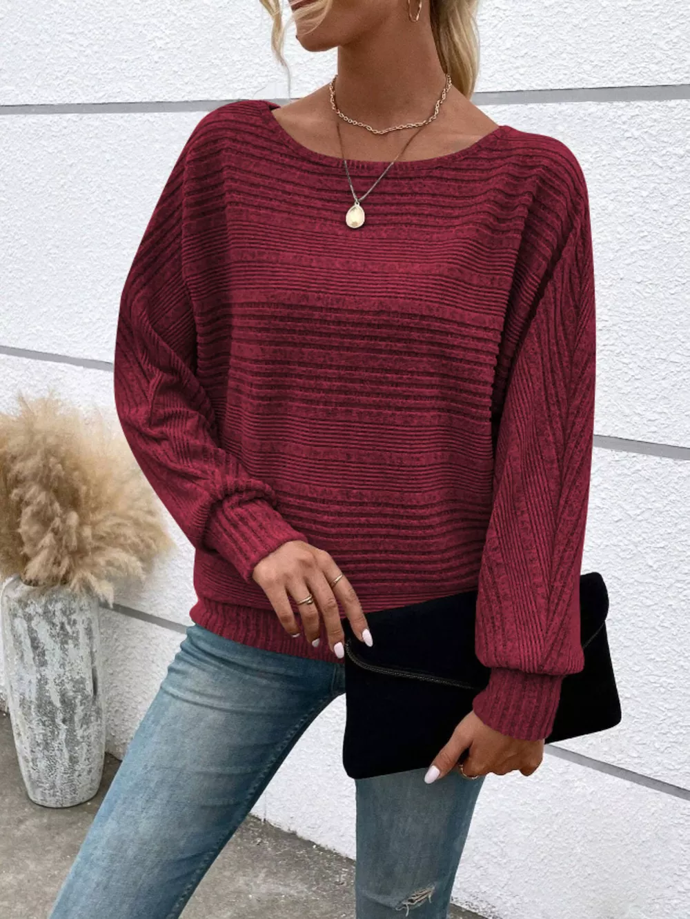 Ribbed Round Neck Long Sleeve Top, image 19