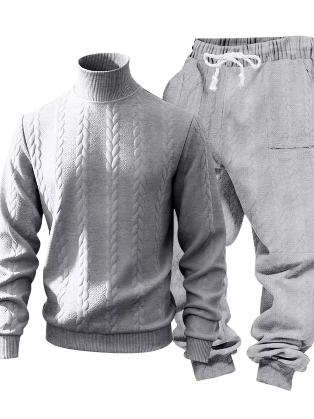 Men's Full Size Cable Knit Mock Neck Sweater and Joggers Set Plus Size, image 3