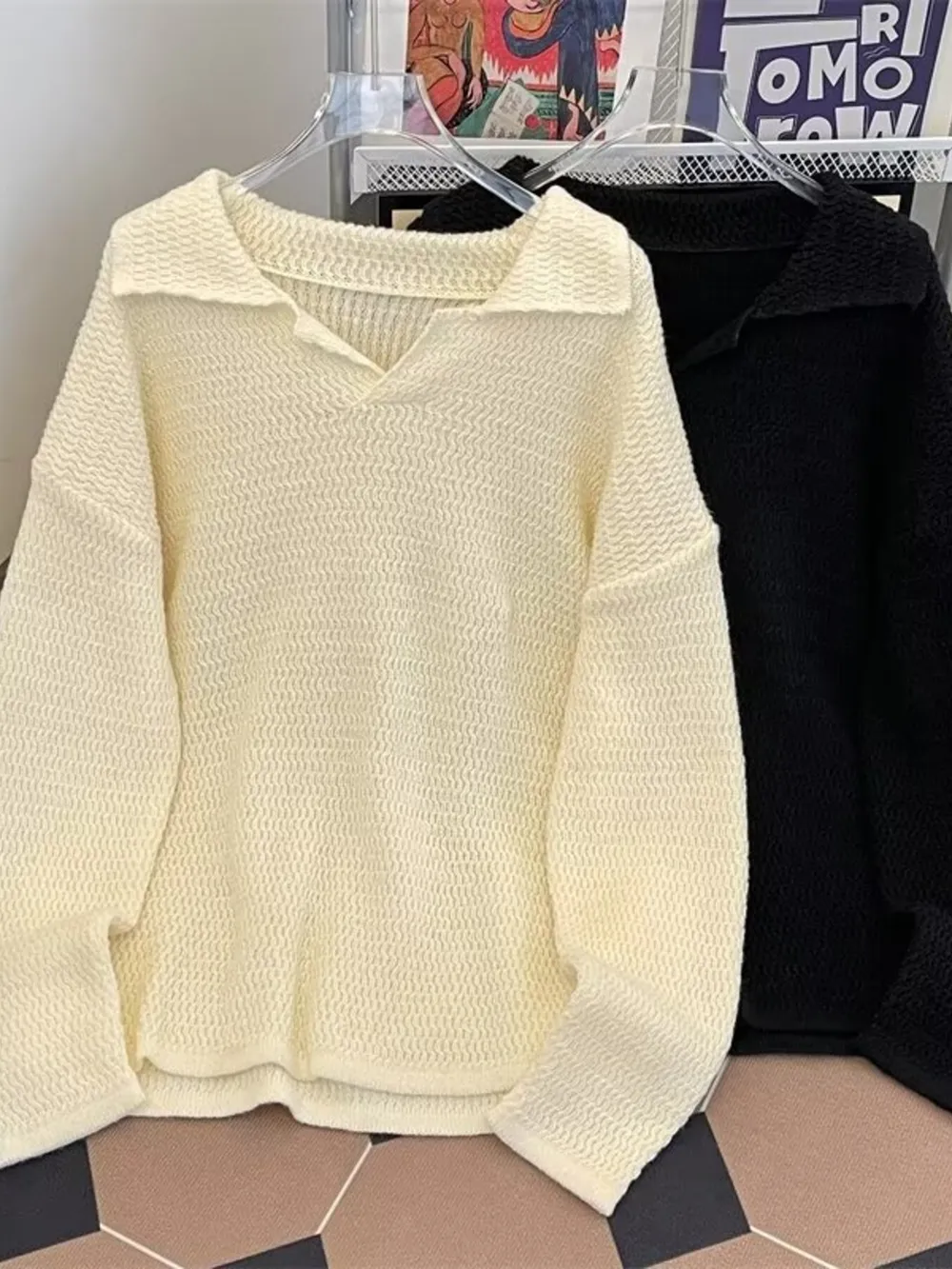 Men's Textured Knit Polo Collar Sweater, image 3