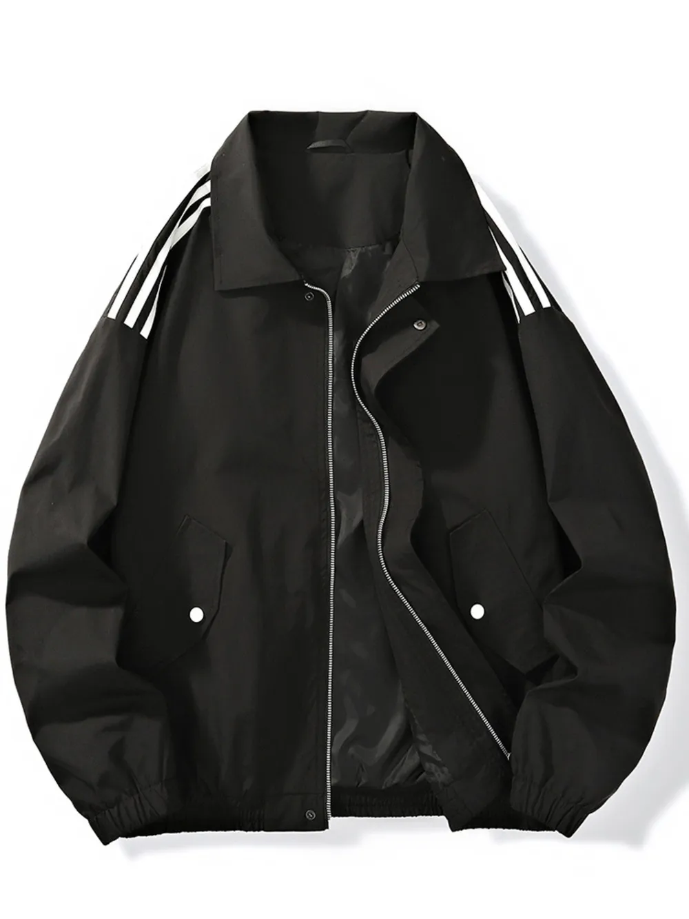 Men's Plus Size Striped Zip Up Jacket, image 3