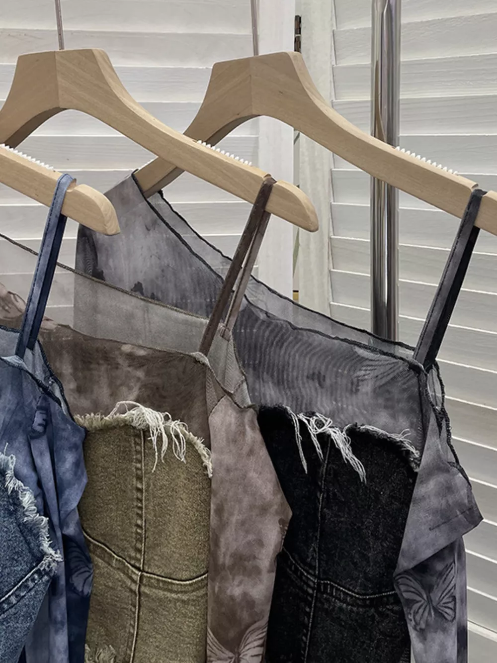 Asymmetrical Neck Denim Patchwork Top, image 9