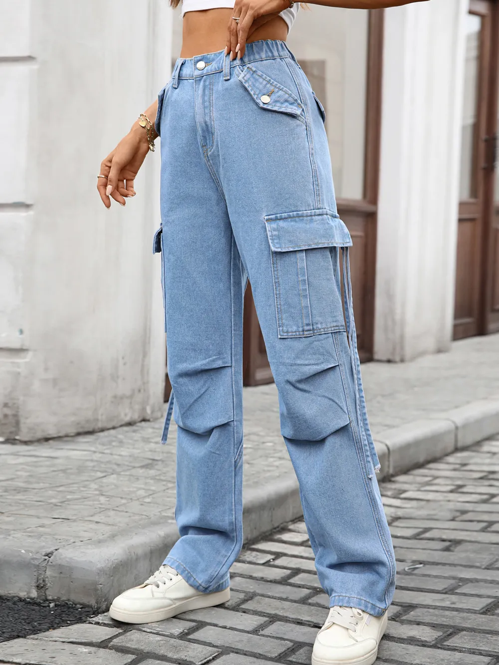 High Waisted Cargo Pocket Jeans, image 12