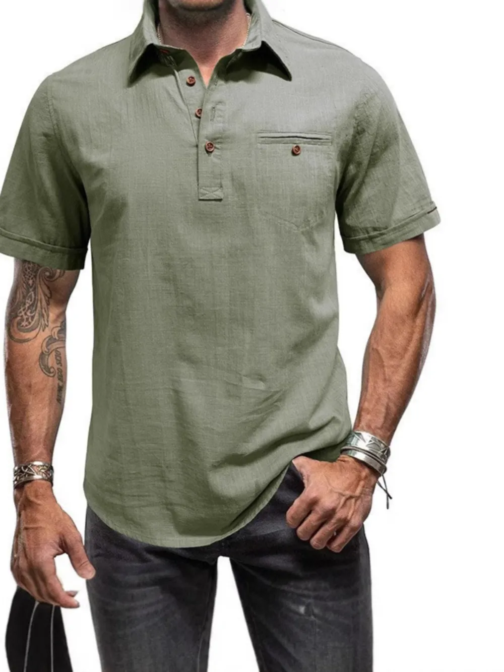 Men's Full Size Button Detail Short Sleeve Polo Plus Size