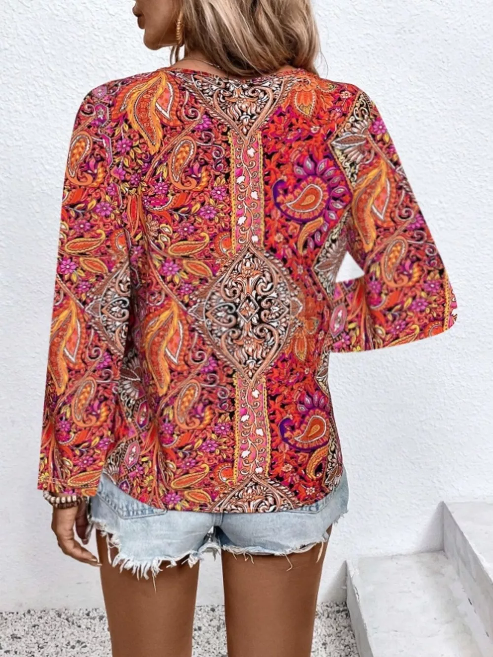 Paisley Print V-Neck Long Sleeve Blouse, image 11
