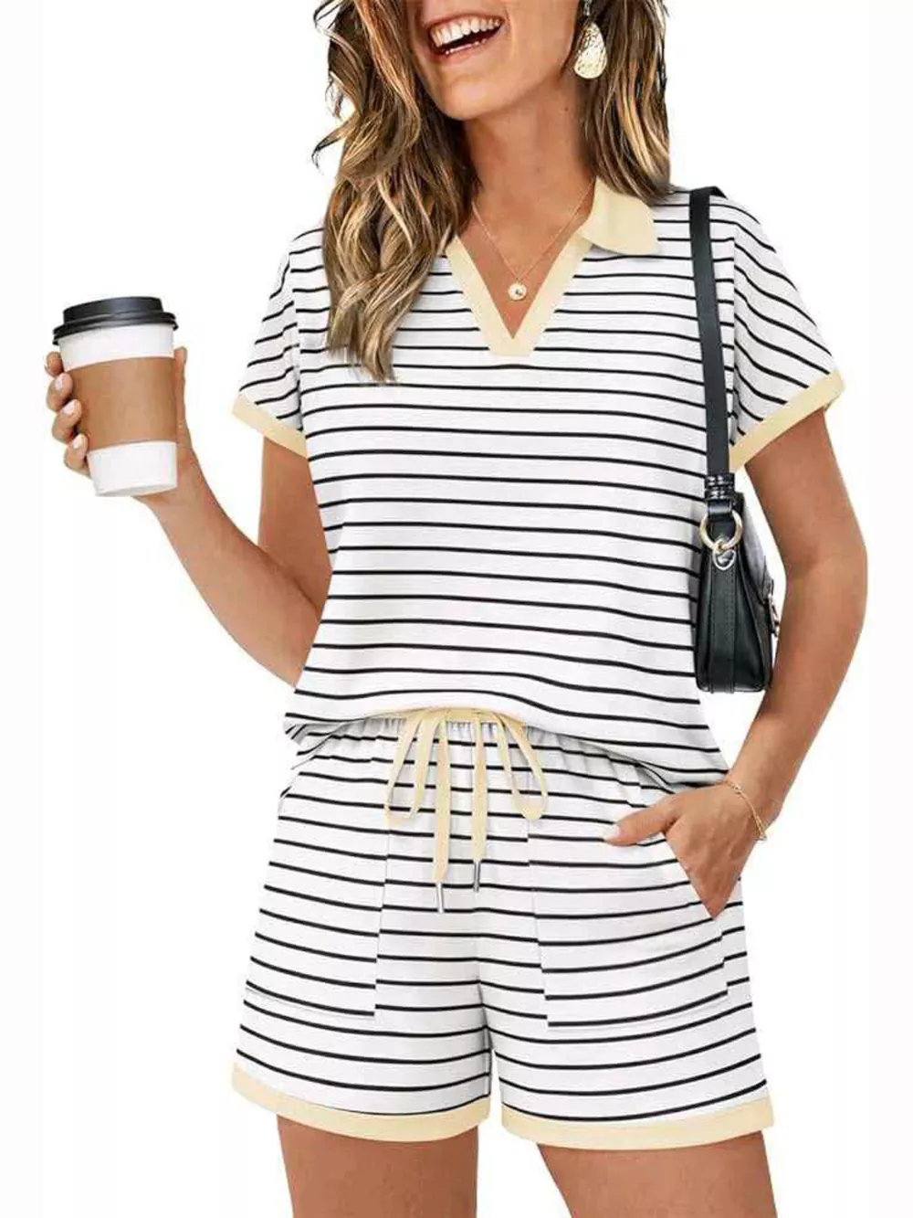 Striped Short Sleeve Polo and Shorts Set, image 6