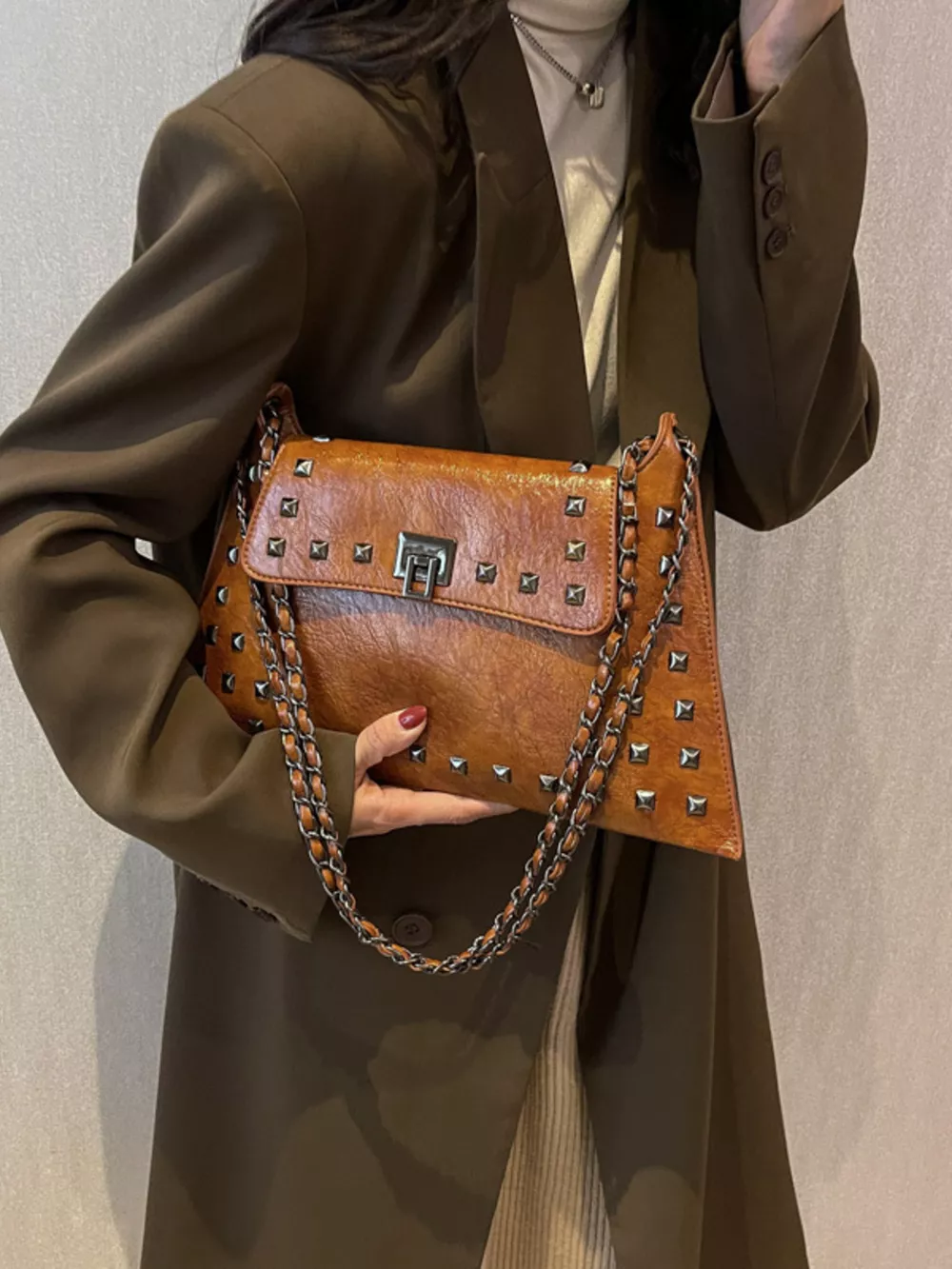 Studded Flap Chain Shoulder Bag, image 2