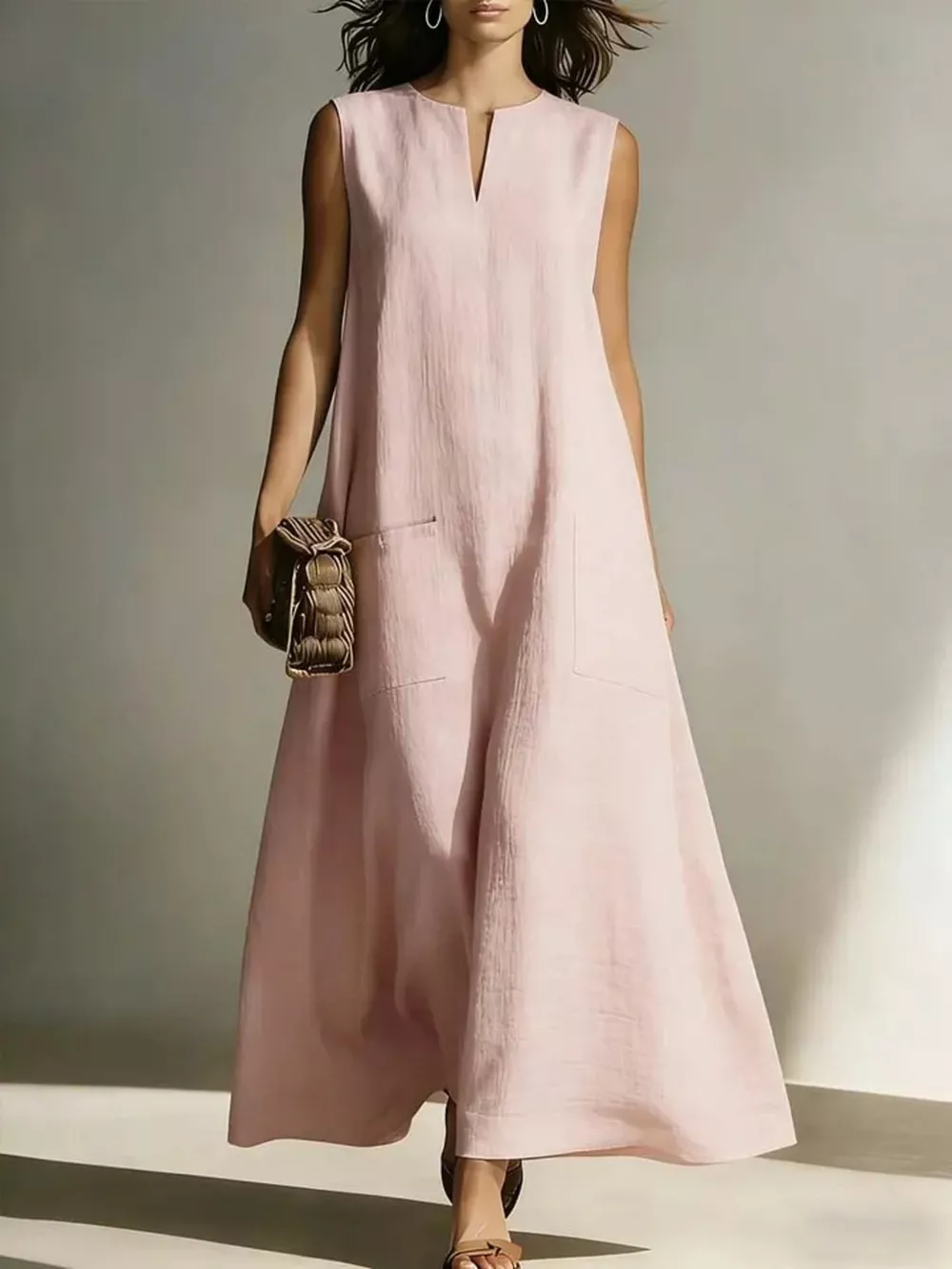 Full Size Notched Sleeveless Maxi Dress Plus Size, image 6