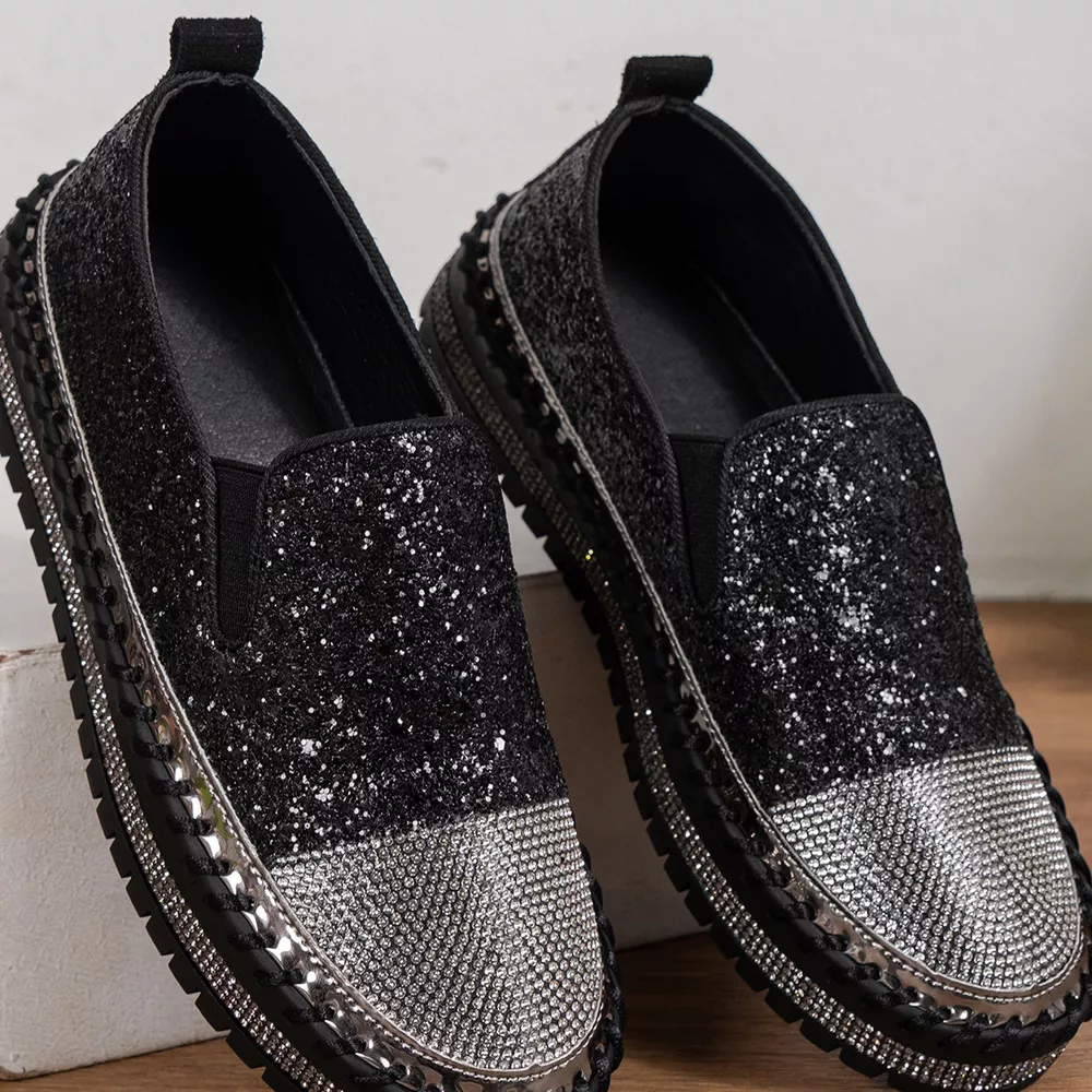 Rhinestone Sequin Round Toe Platform Loafers, image 15
