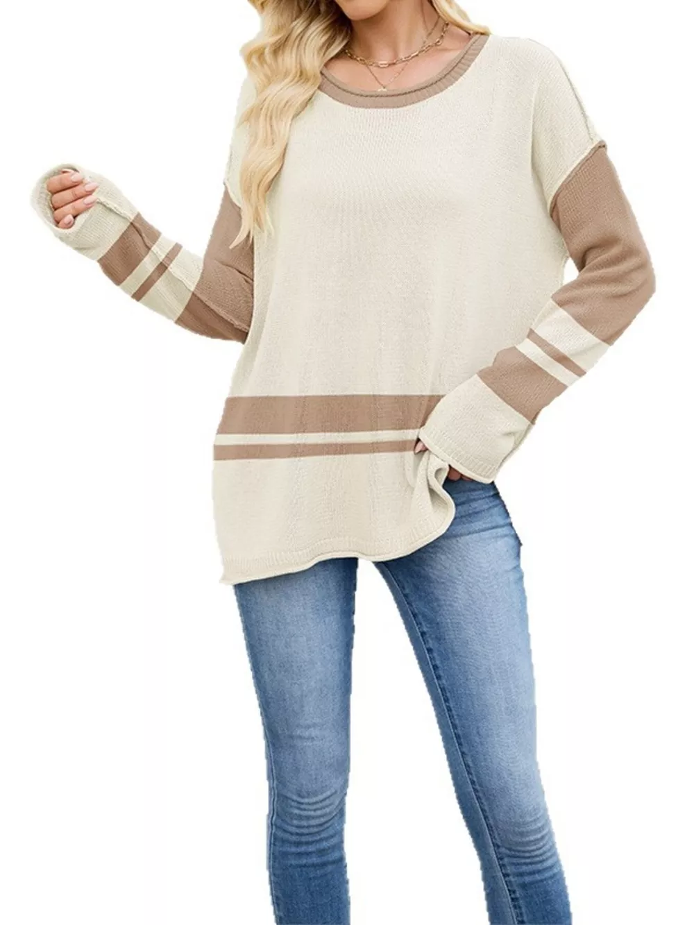 Striped Dropped Shoulder Sweater, image 8