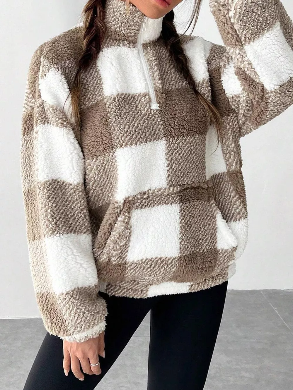 Full Size Plaid Sherpa Long Sleeve Sweatshirt Plus Size, image 24