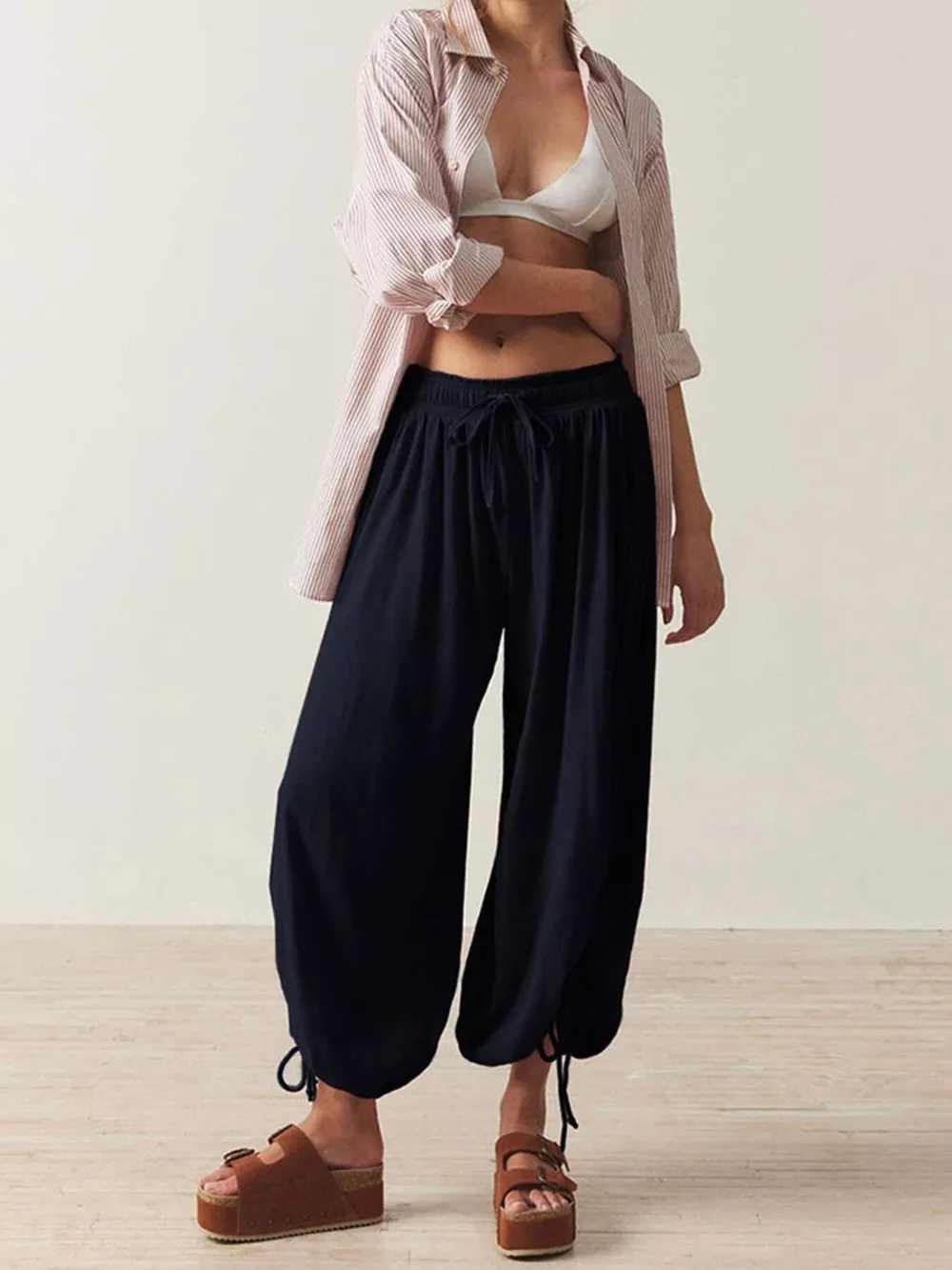 Ruched Drawstring Harem Pants, image 7
