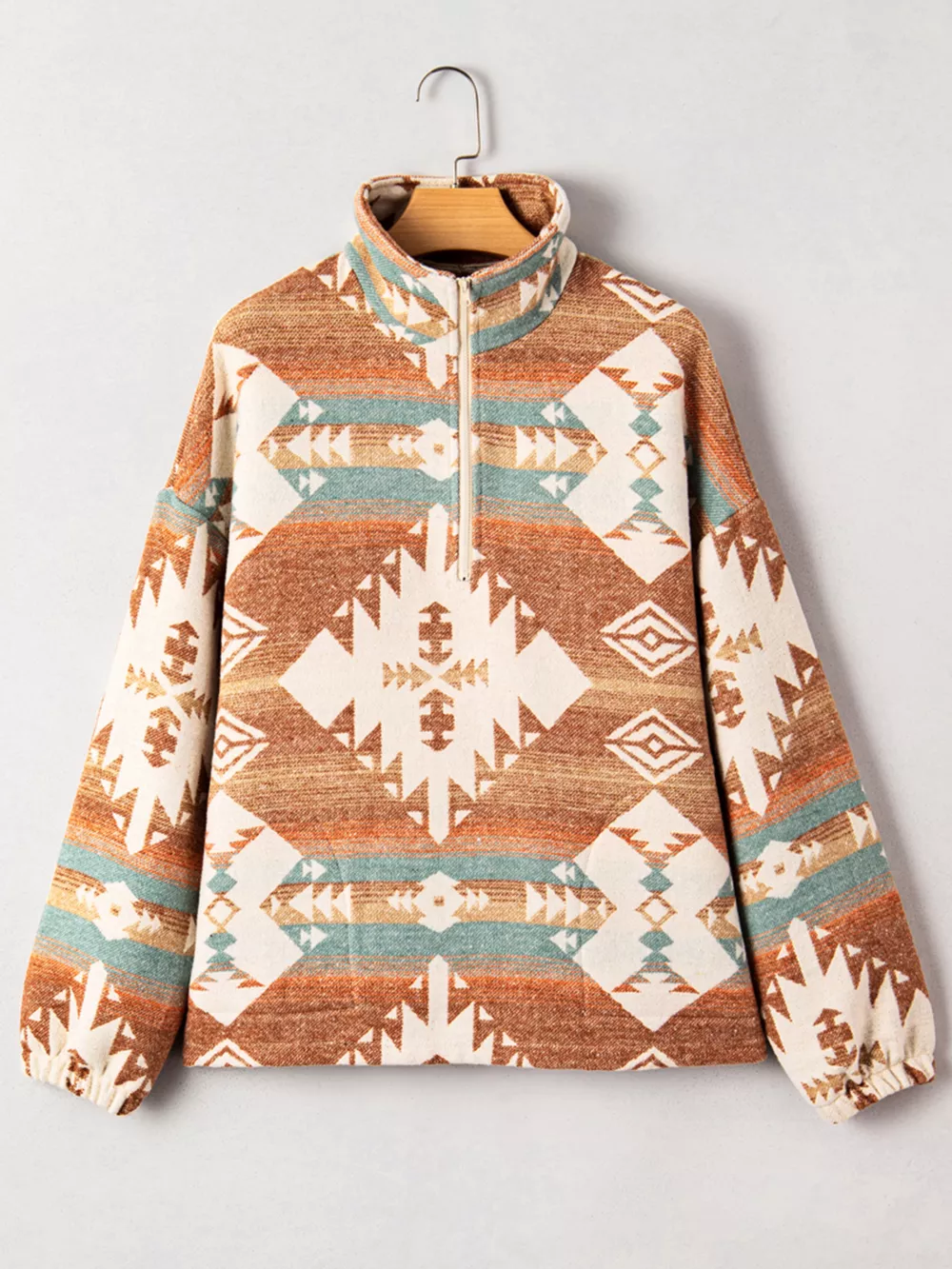 Quarter Zip Elastic Cuffs Aztec Sweatshirt, image 10