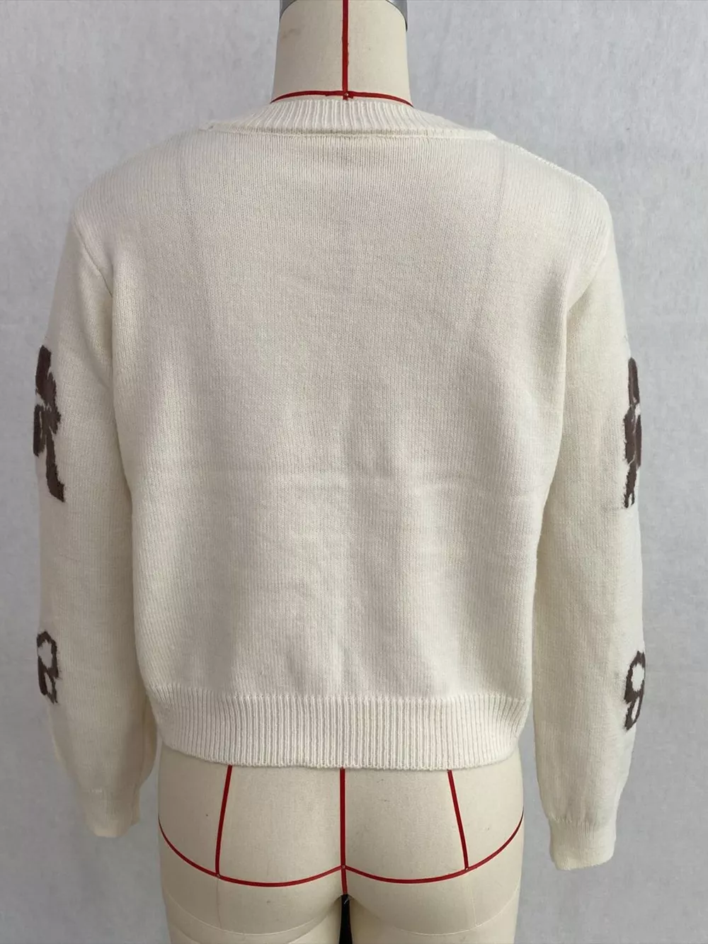 Floral Crew Neck Cropped Knit Cardigan, image 33