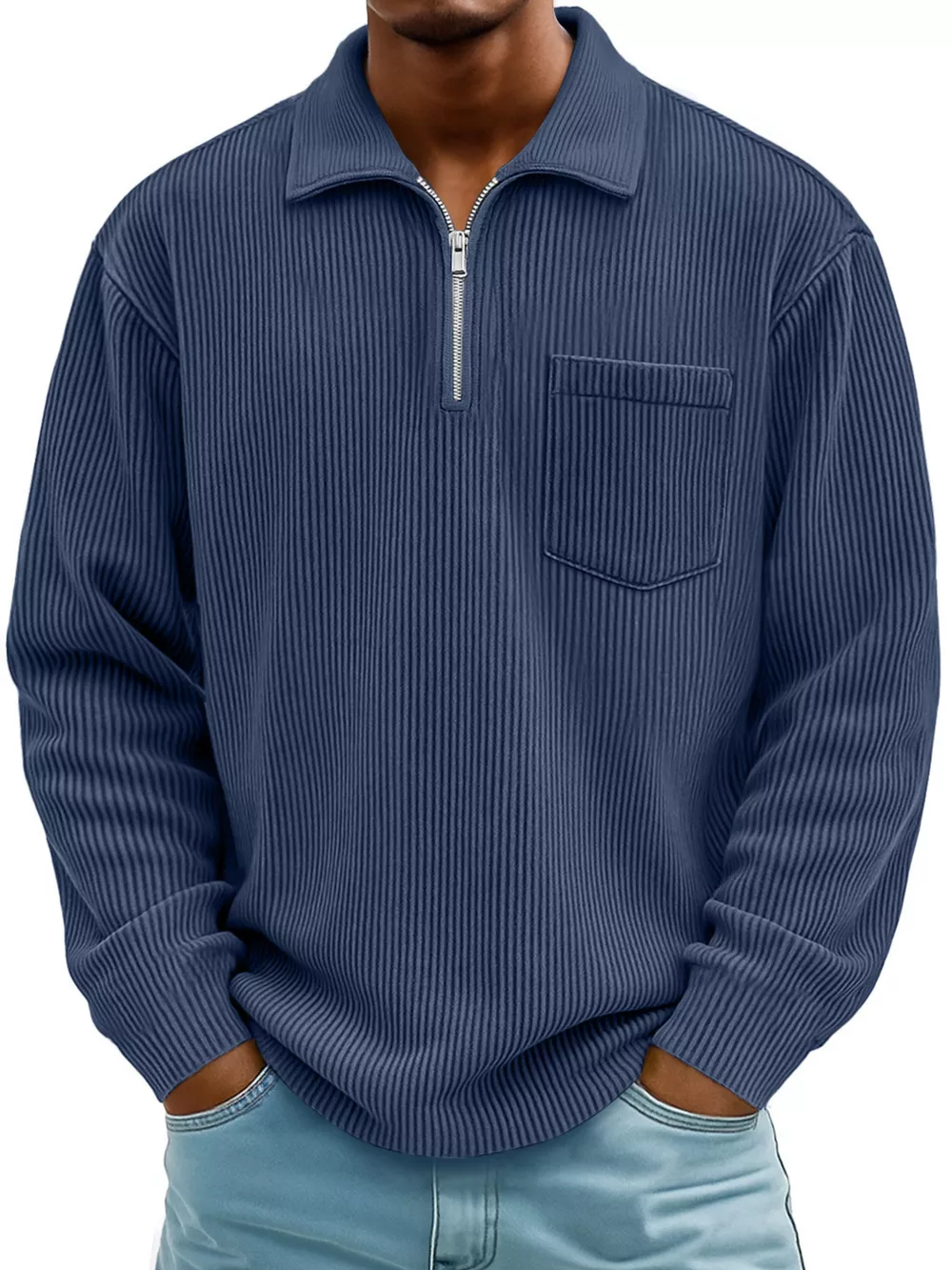 Men's Full Size Corduroy Half Zip Casual Top Plus Size, image 4