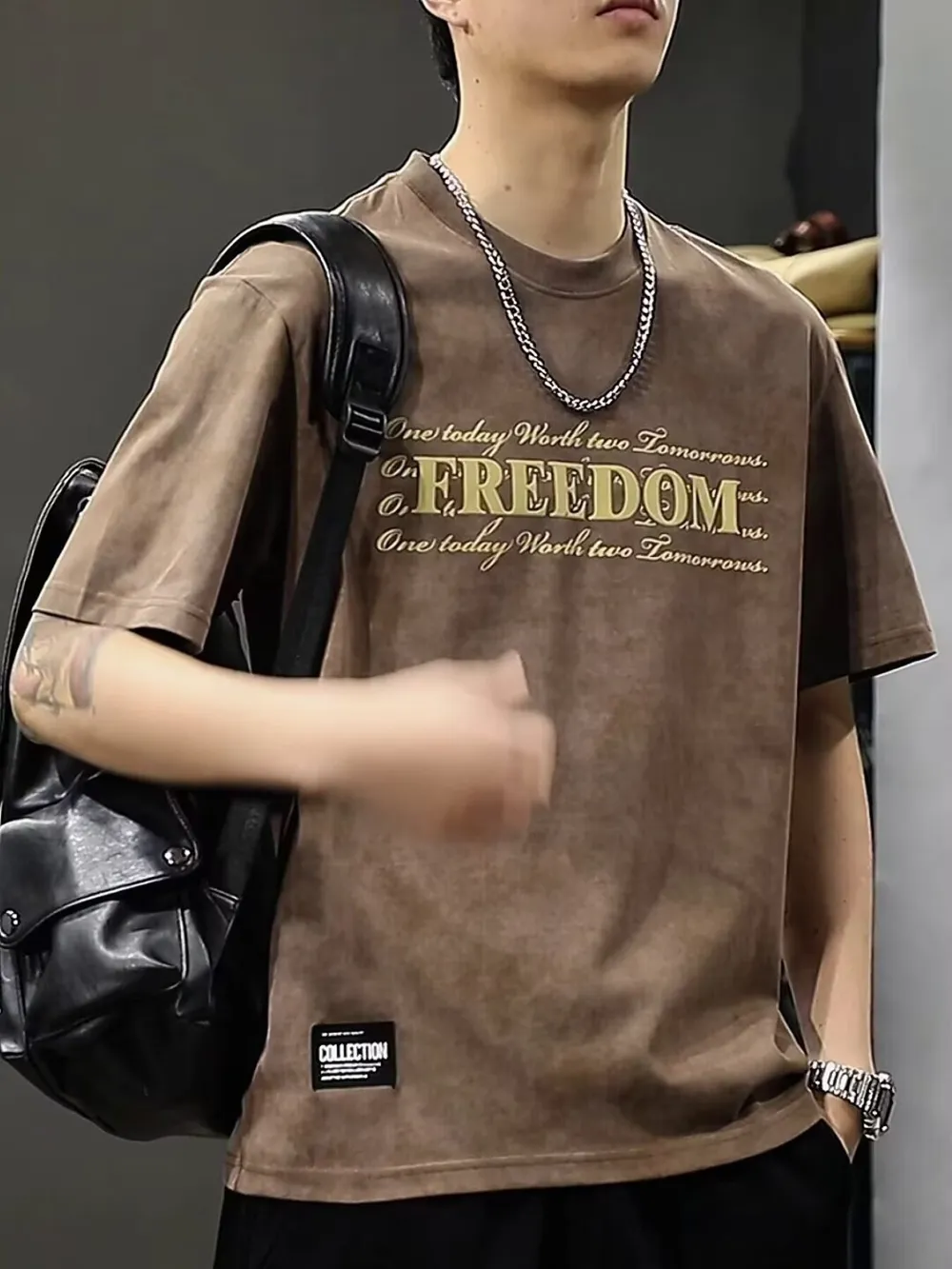 Men's Full Size Freedom Vintage Round Neck T-Shirt Plus Size, image 5