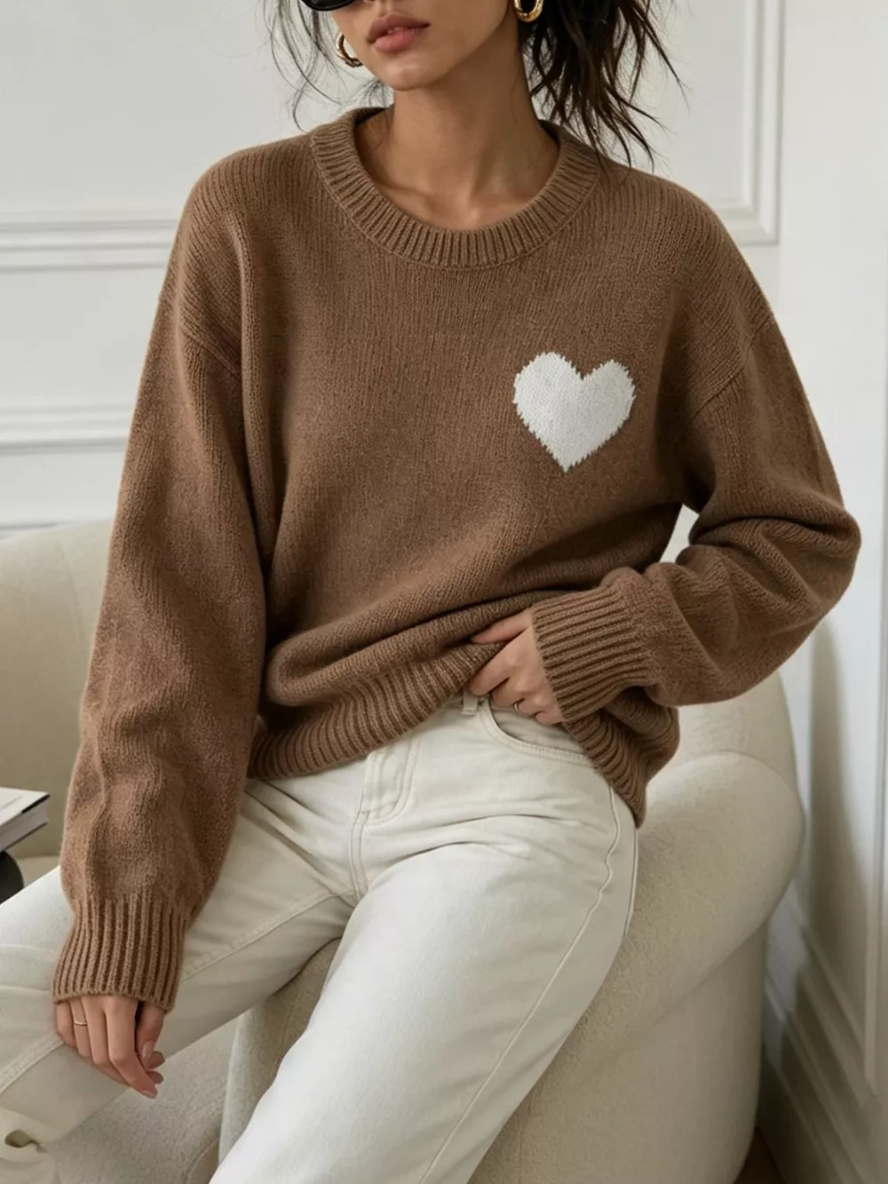 Heart Pattern Round Neck Sweater, image 3