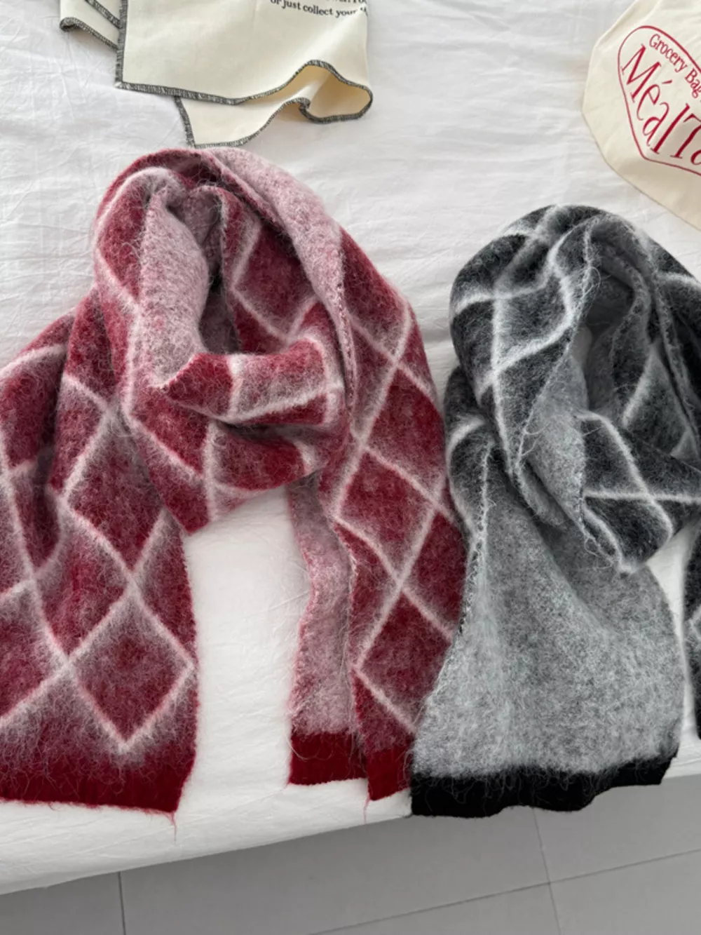 Diamond Pattern Fuzzy Knit Scarf, image 3