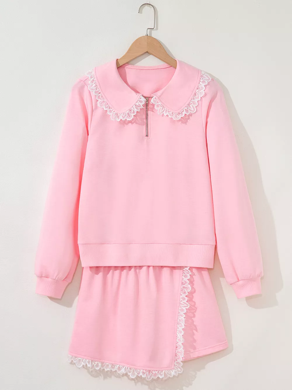 Peter Pan Lace Embellished Neck Sweatshirt and Skirt Two Piece Set, image 13